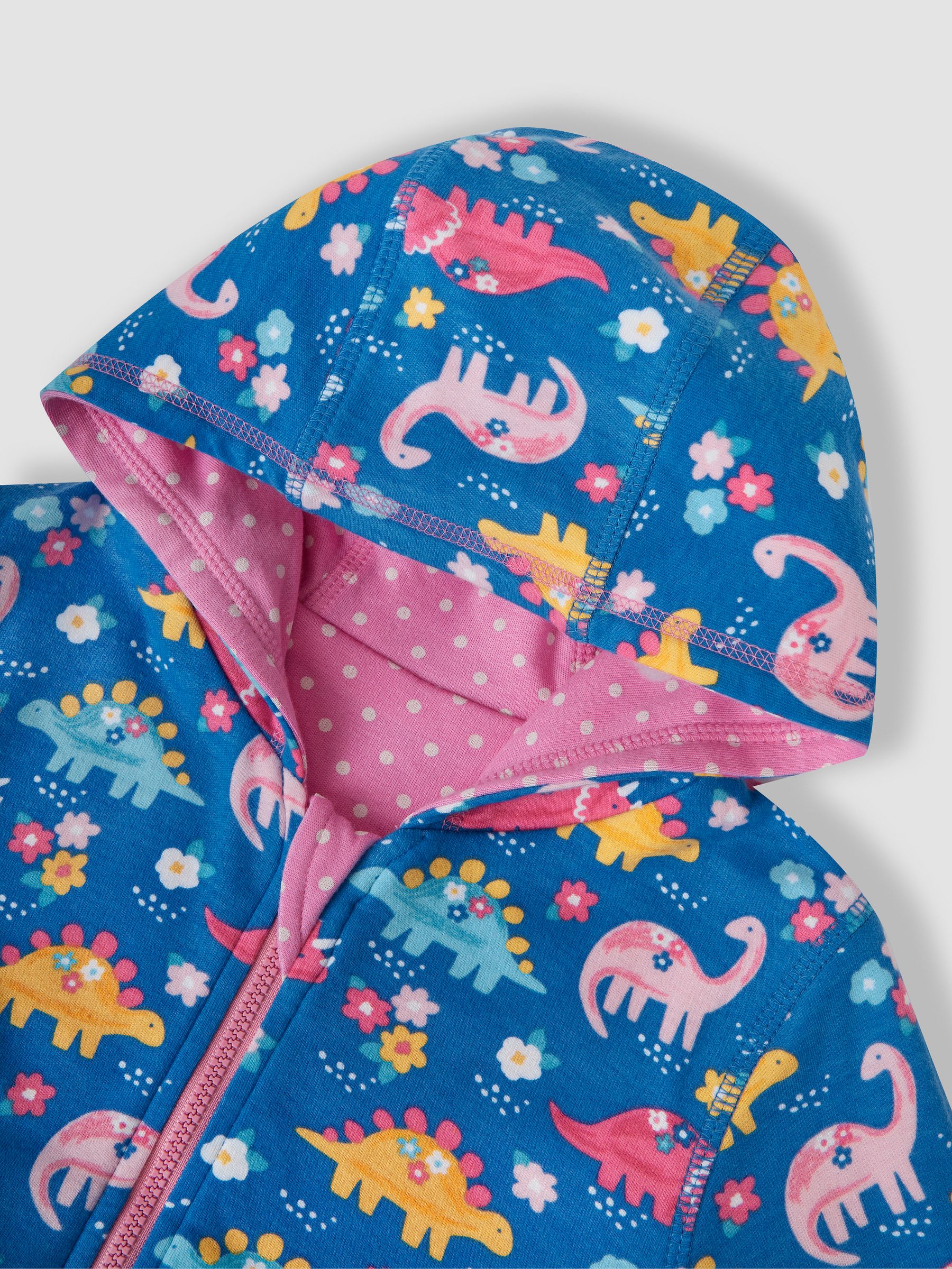 Pink Floral Dinosaur Appliqué Reversible Jersey Hoodie - Image 7 of 8