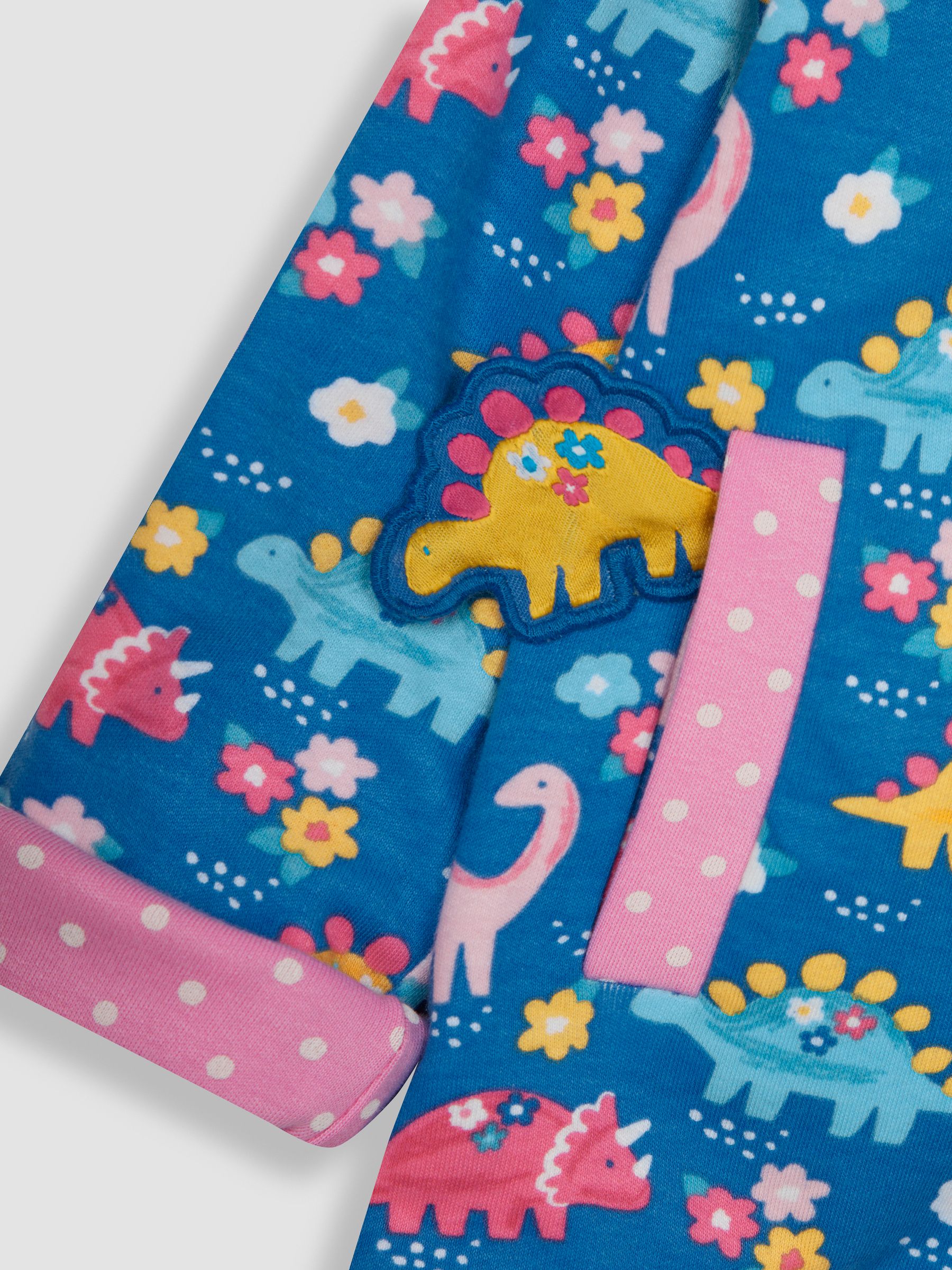 Pink Floral Dinosaur Appliqué Reversible Jersey Hoodie - Image 8 of 8