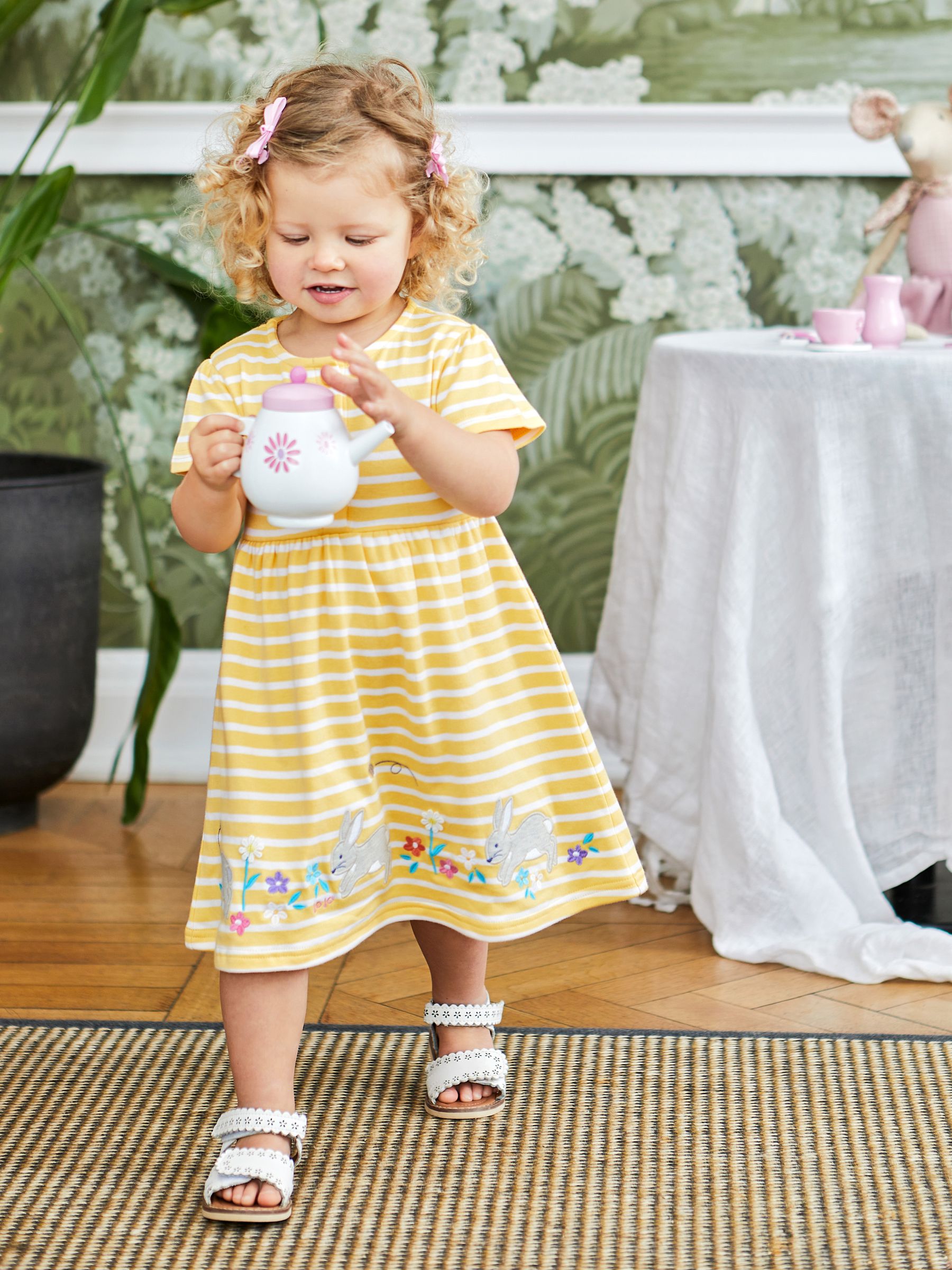 Yellow Bunny Stripe Appliqué Button Front Jersey Dress - Image 1 of 5