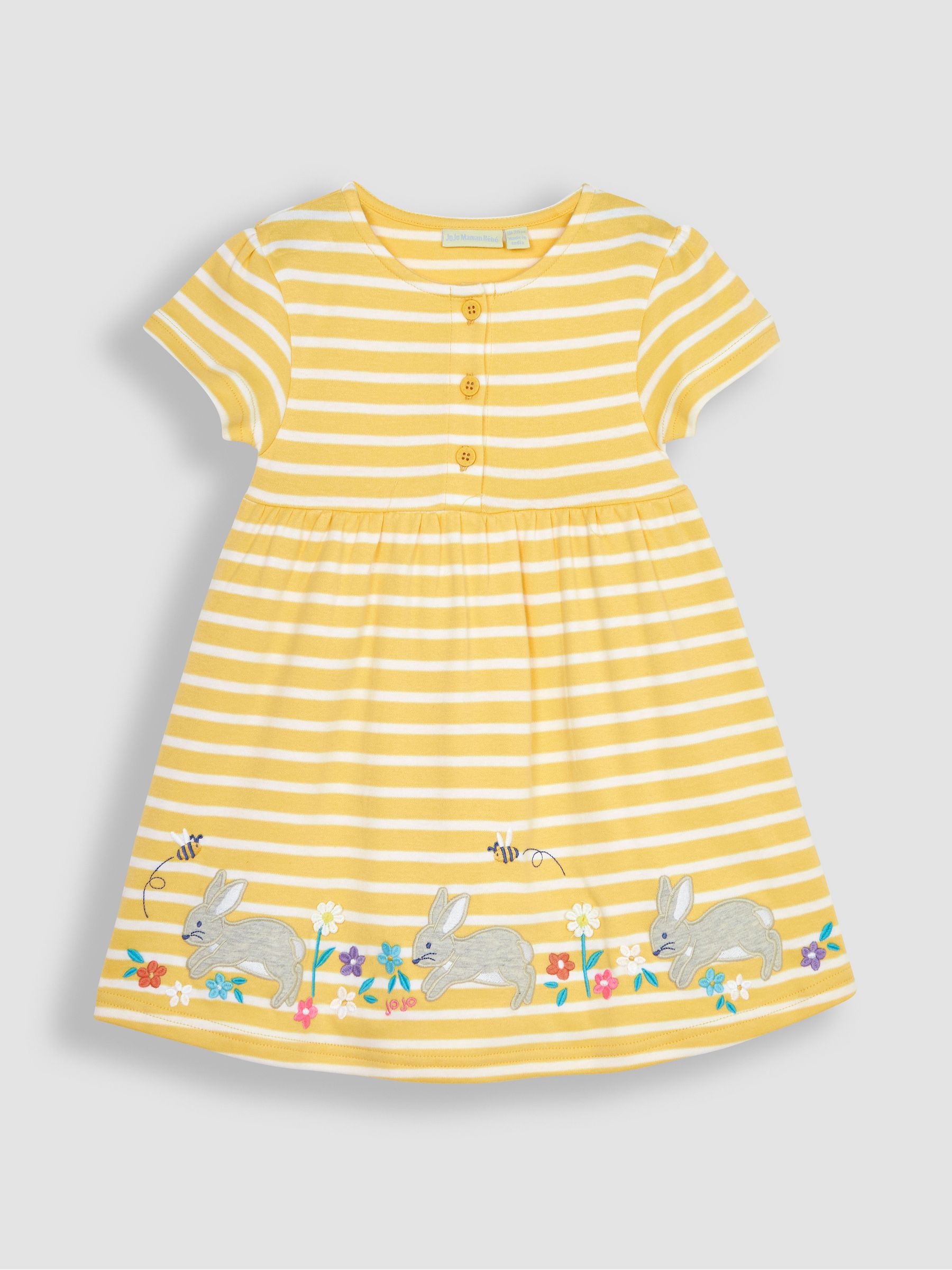 Yellow Bunny Stripe Appliqué Button Front Jersey Dress - Image 3 of 5