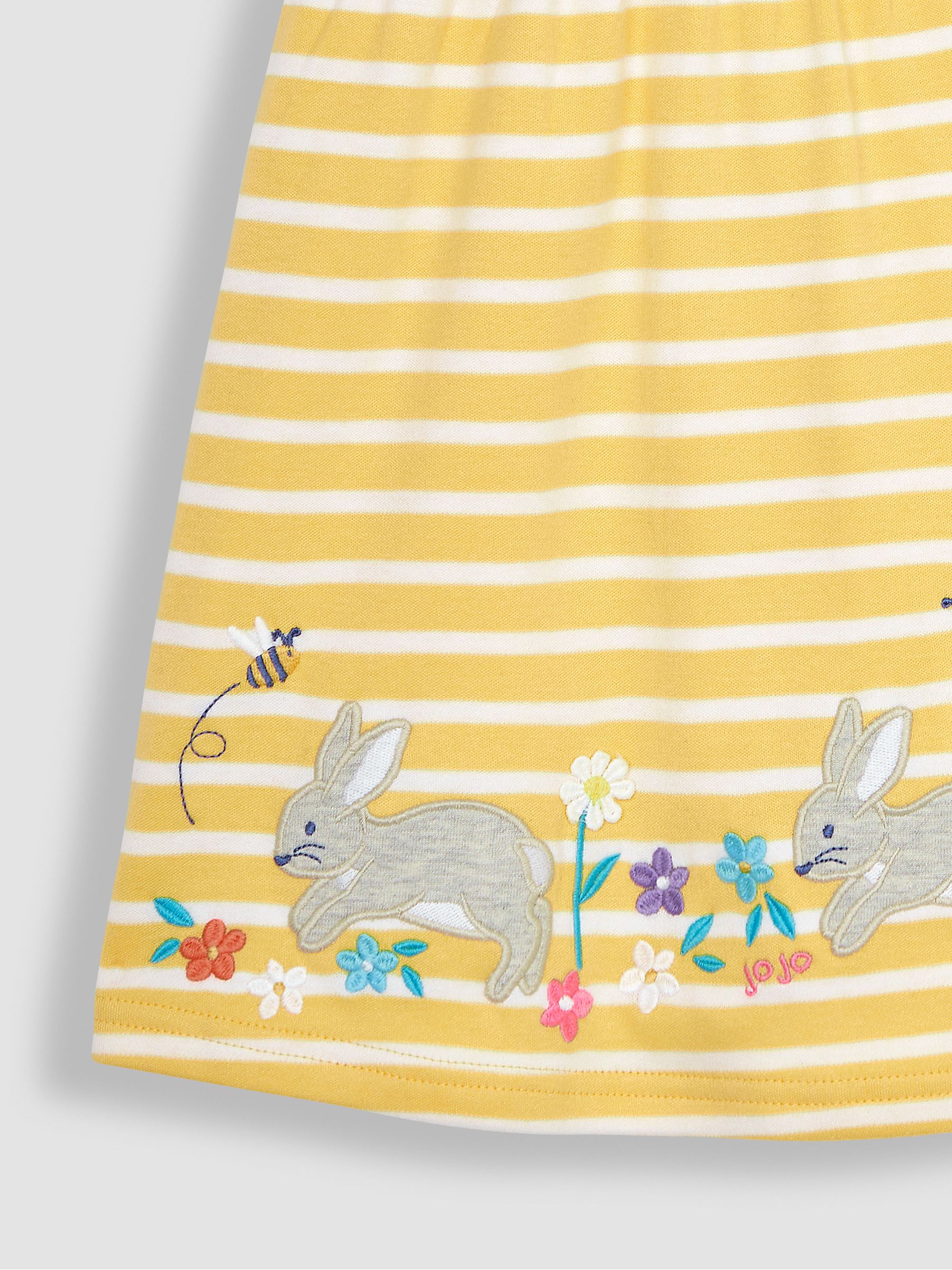 Yellow Bunny Stripe Appliqué Button Front Jersey Dress - Image 4 of 5
