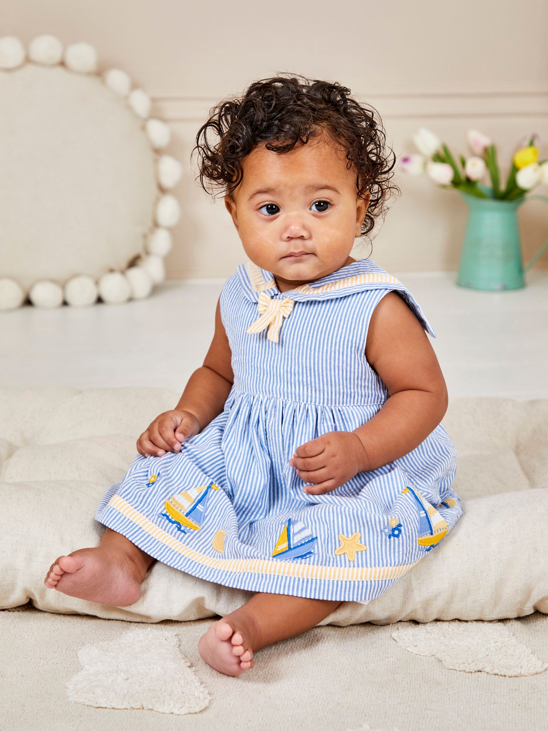 Blue Boat Appliqué Sailor Baby Dress - Image 1 of 6