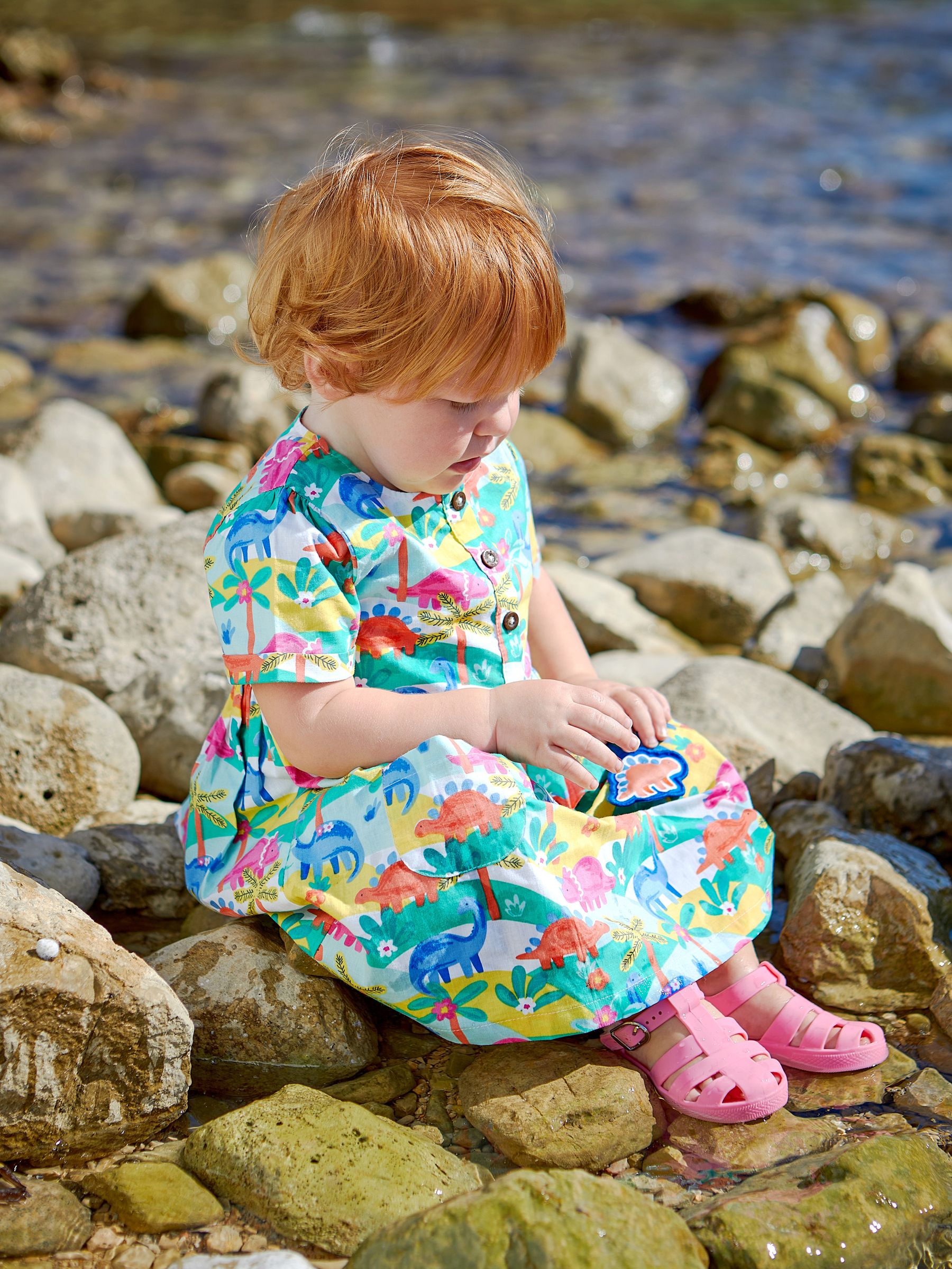 Multi Dinosaur Button Front Pet In Pocket Summer Dress - Image 1 of 5