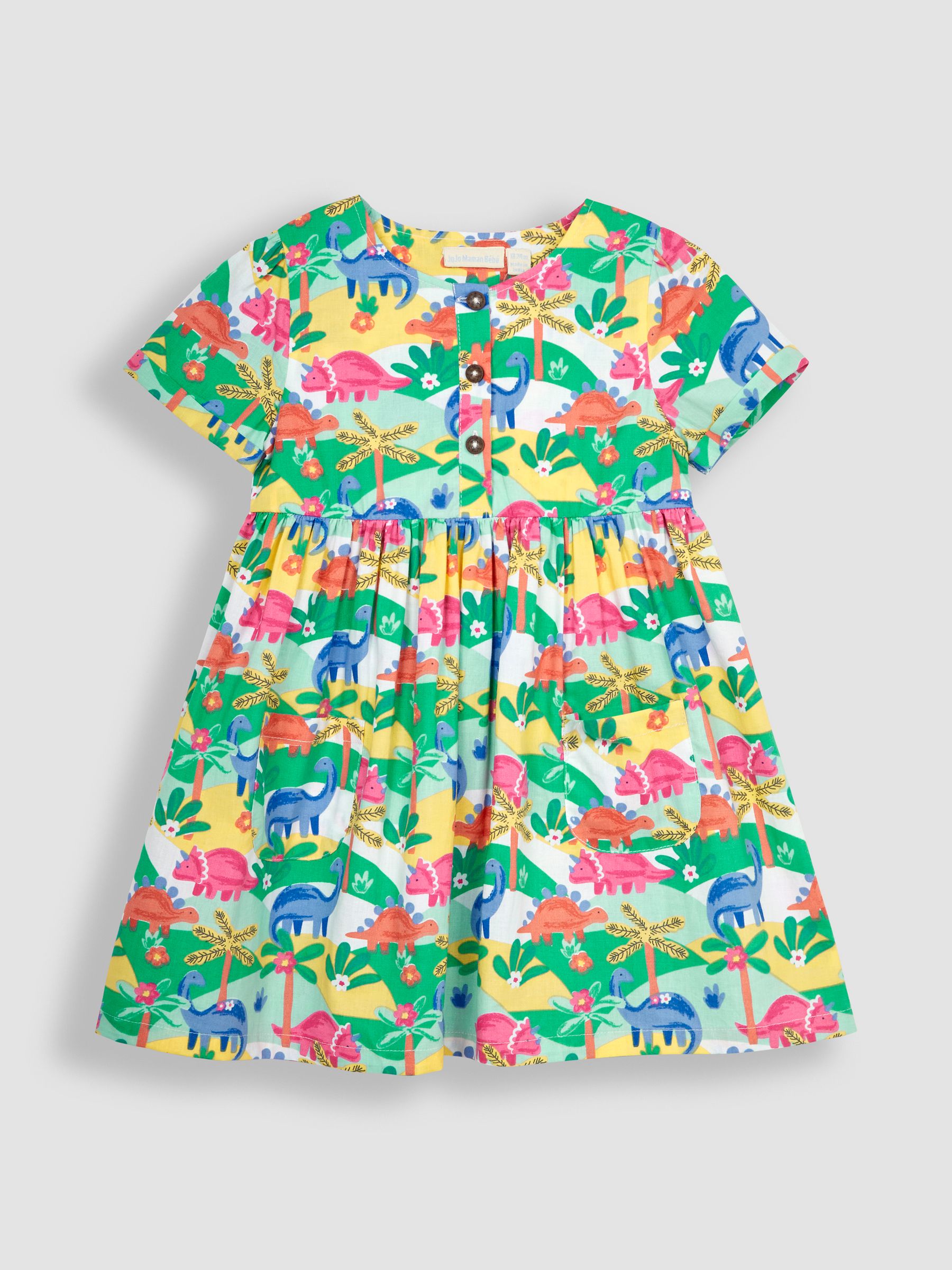 Multi Dinosaur Button Front Pet In Pocket Summer Dress - Image 2 of 5