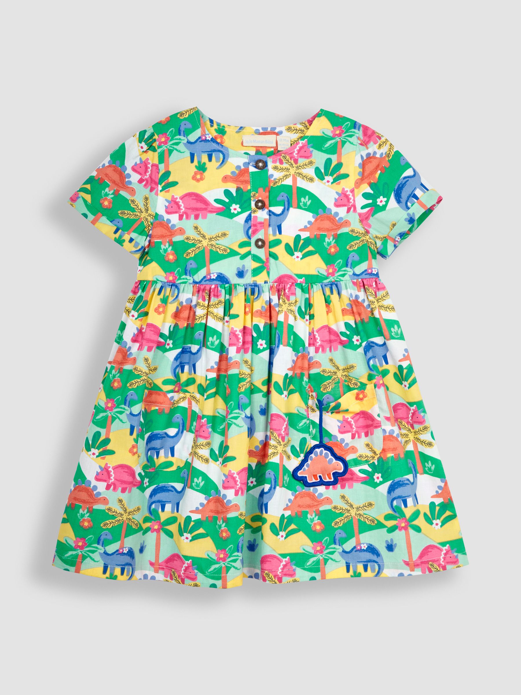 Multi Dinosaur Button Front Pet In Pocket Summer Dress - Image 3 of 5