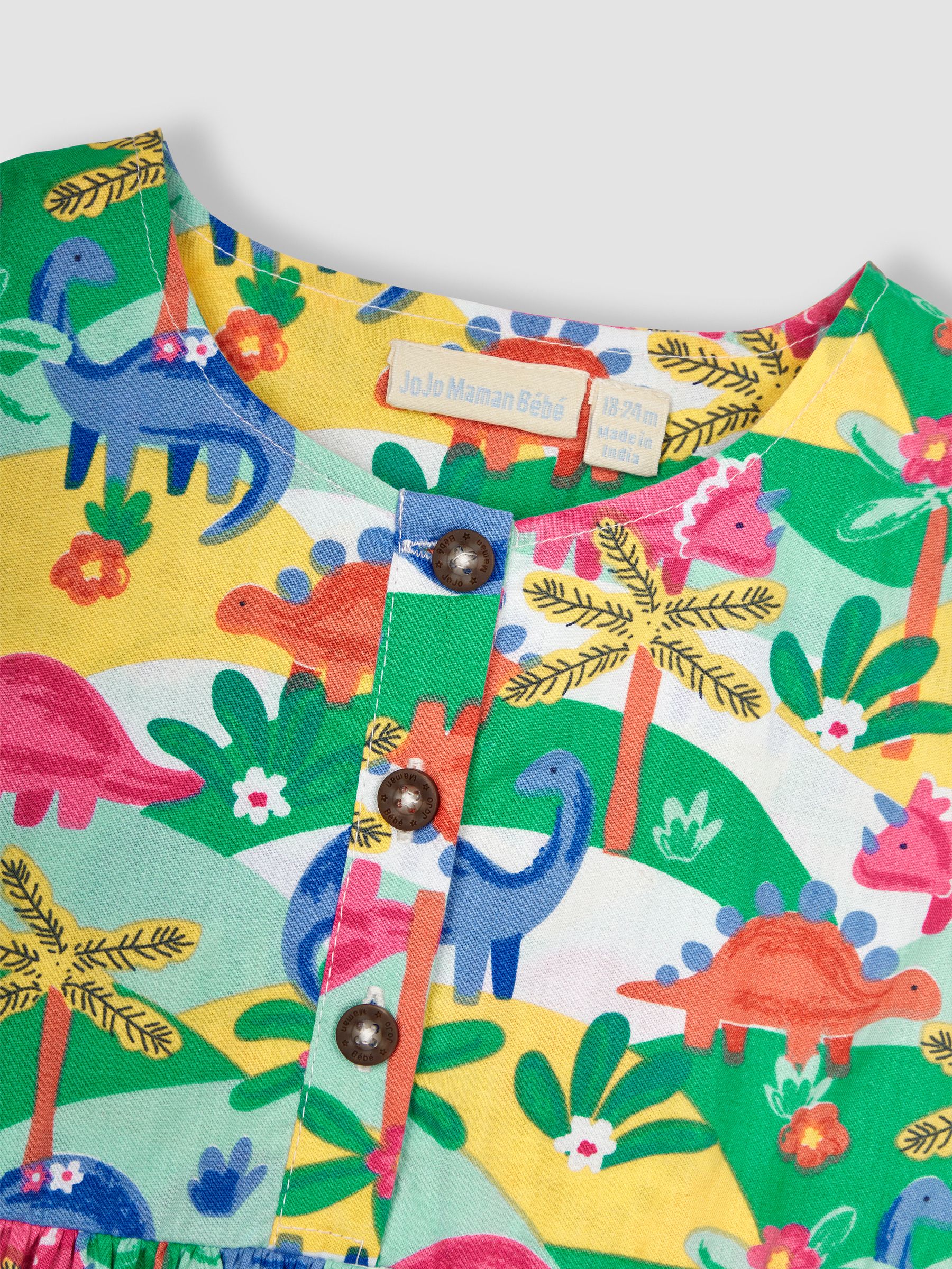 Multi Dinosaur Button Front Pet In Pocket Summer Dress - Image 4 of 5
