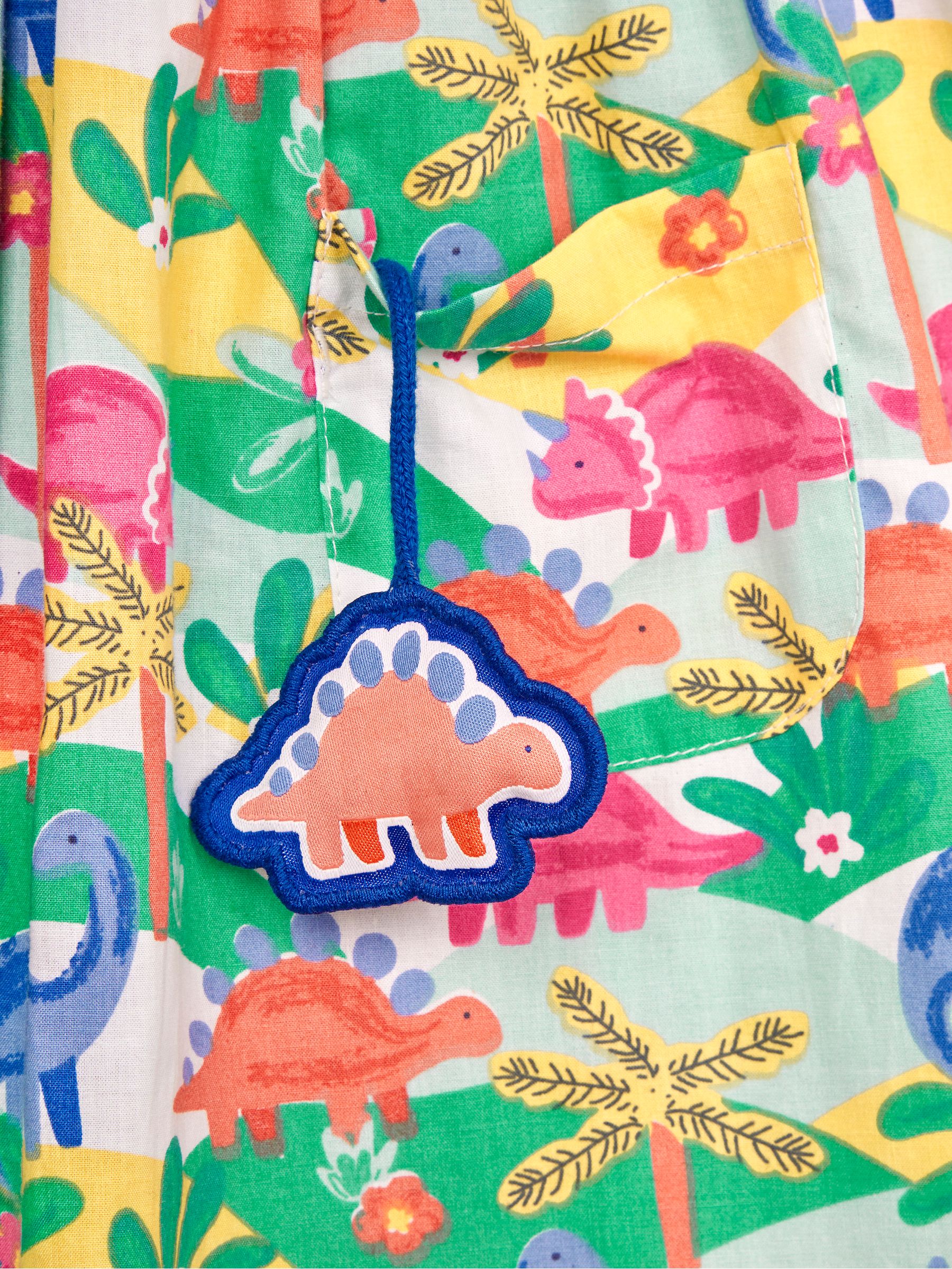 Multi Dinosaur Button Front Pet In Pocket Summer Dress - Image 5 of 5