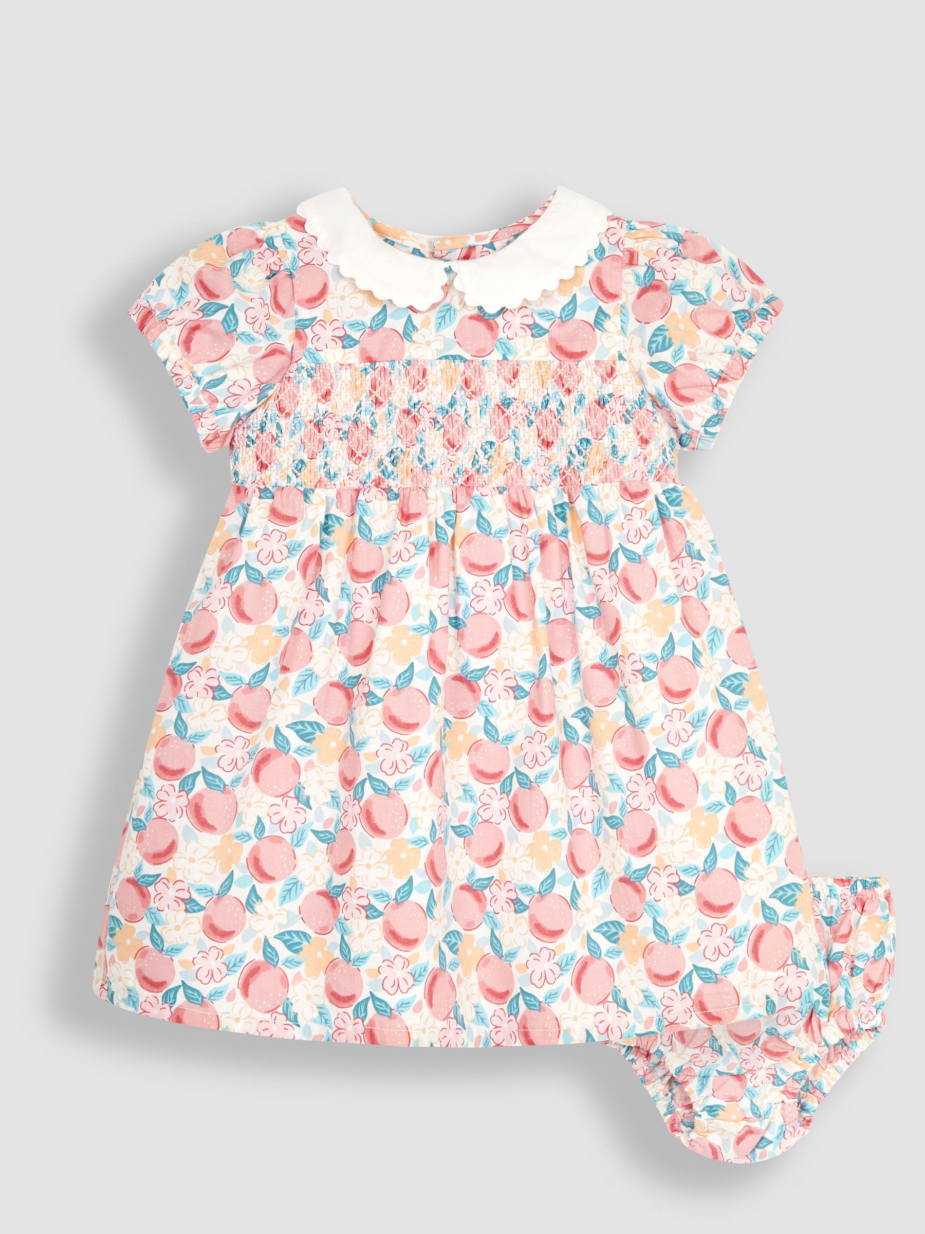 White Pretty Peach Smocked Baby Dress - Image 1 of 4
