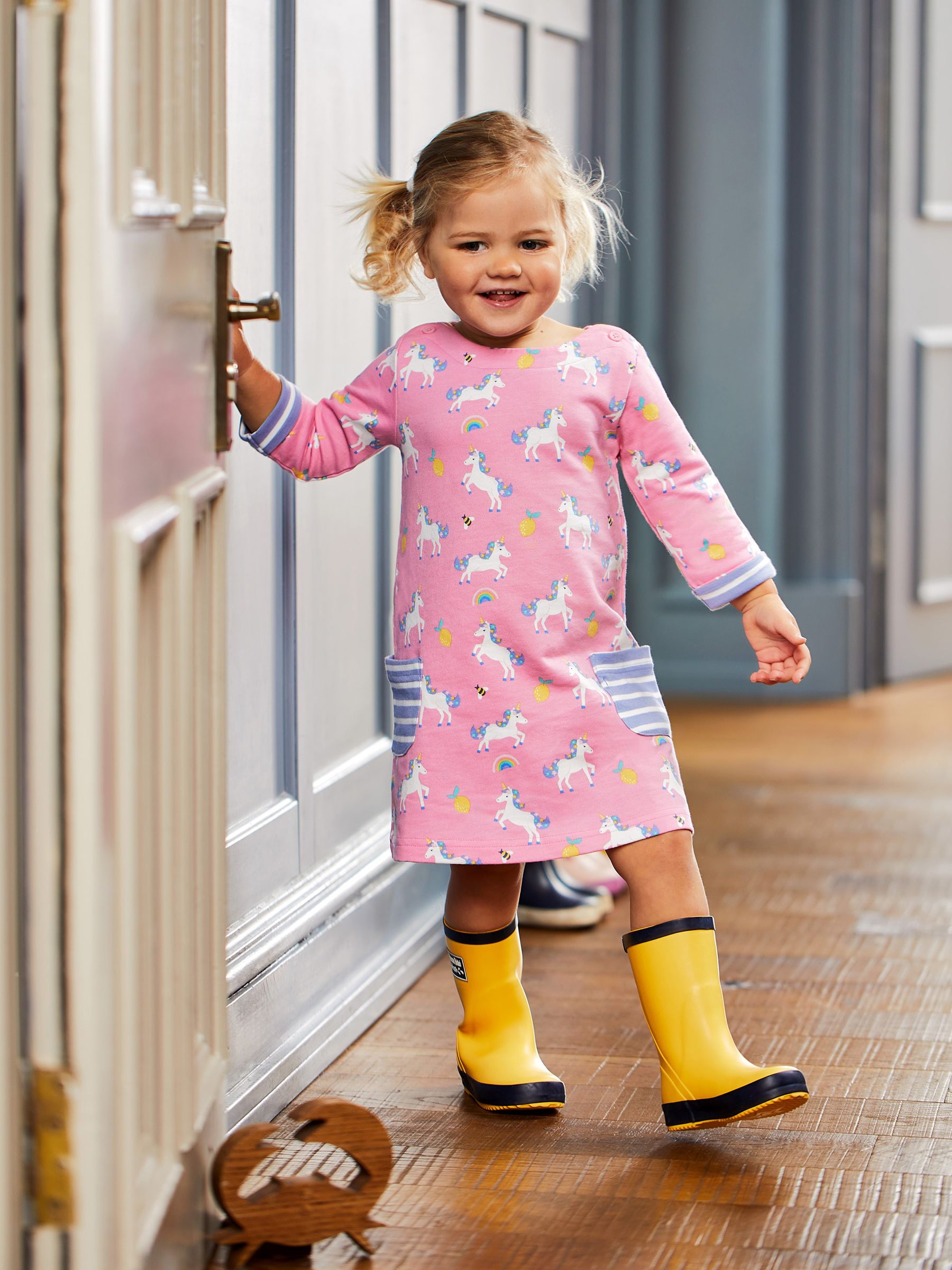 Raspberry Pink Unicorn A-Line Jersey Dress With Pet In Pocket - Image 1 of 6