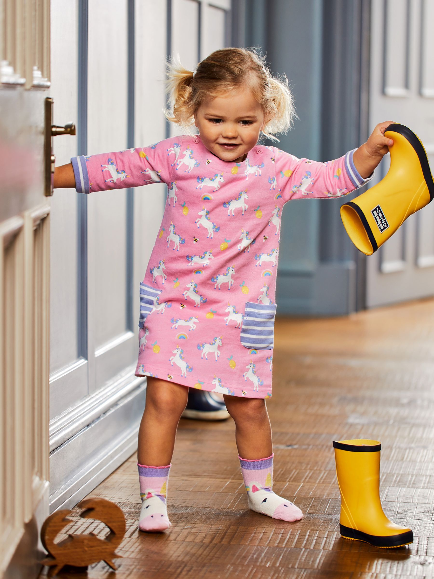 Raspberry Pink Unicorn A-Line Jersey Dress With Pet In Pocket - Image 2 of 6