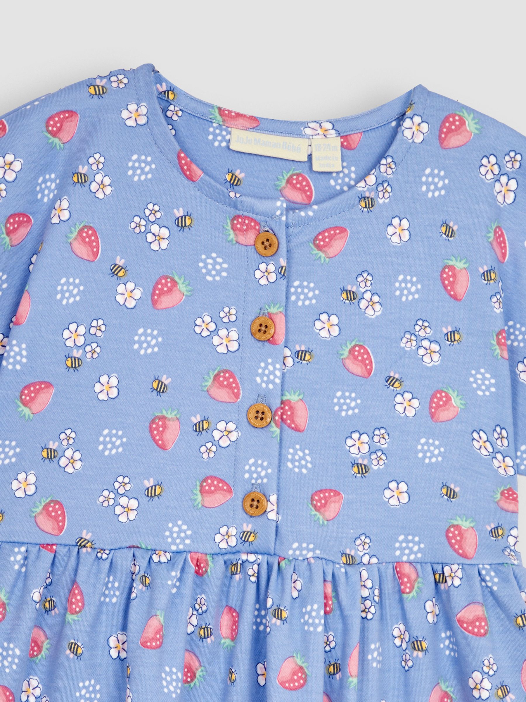 Blue Strawberry & Bee Button Front Pet In Pocket Jersey Dress - Image 4 of 7