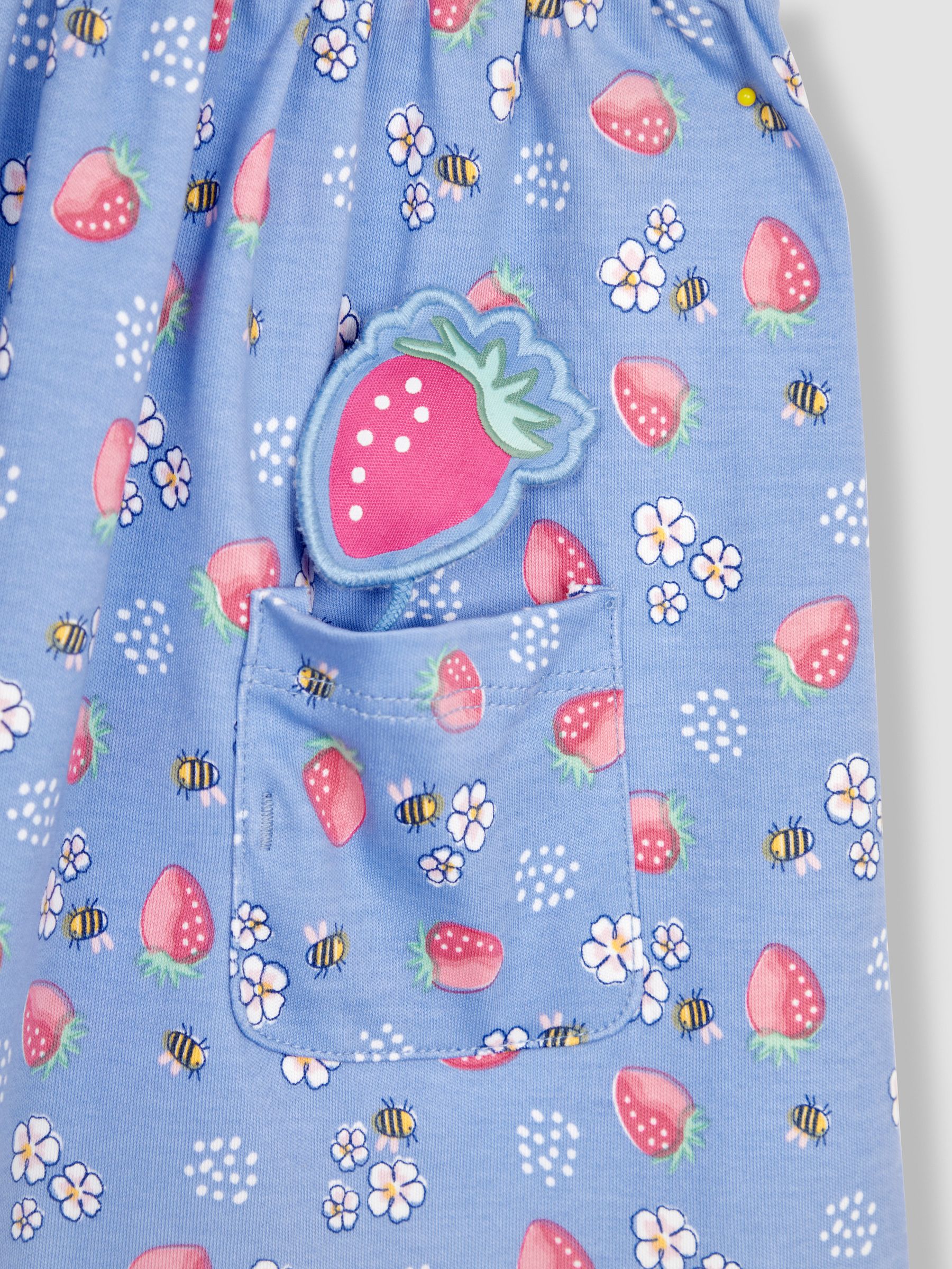 Blue Strawberry & Bee Button Front Pet In Pocket Jersey Dress - Image 5 of 7