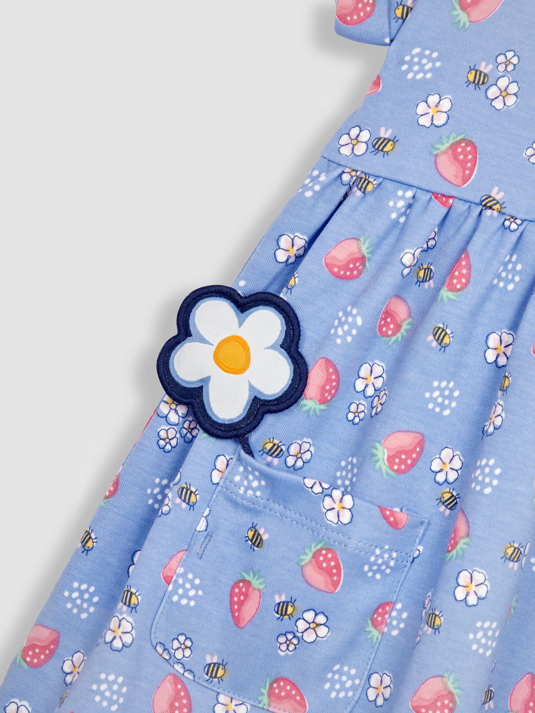 Blue Strawberry & Bee Button Front Pet In Pocket Jersey Dress - Image 6 of 7