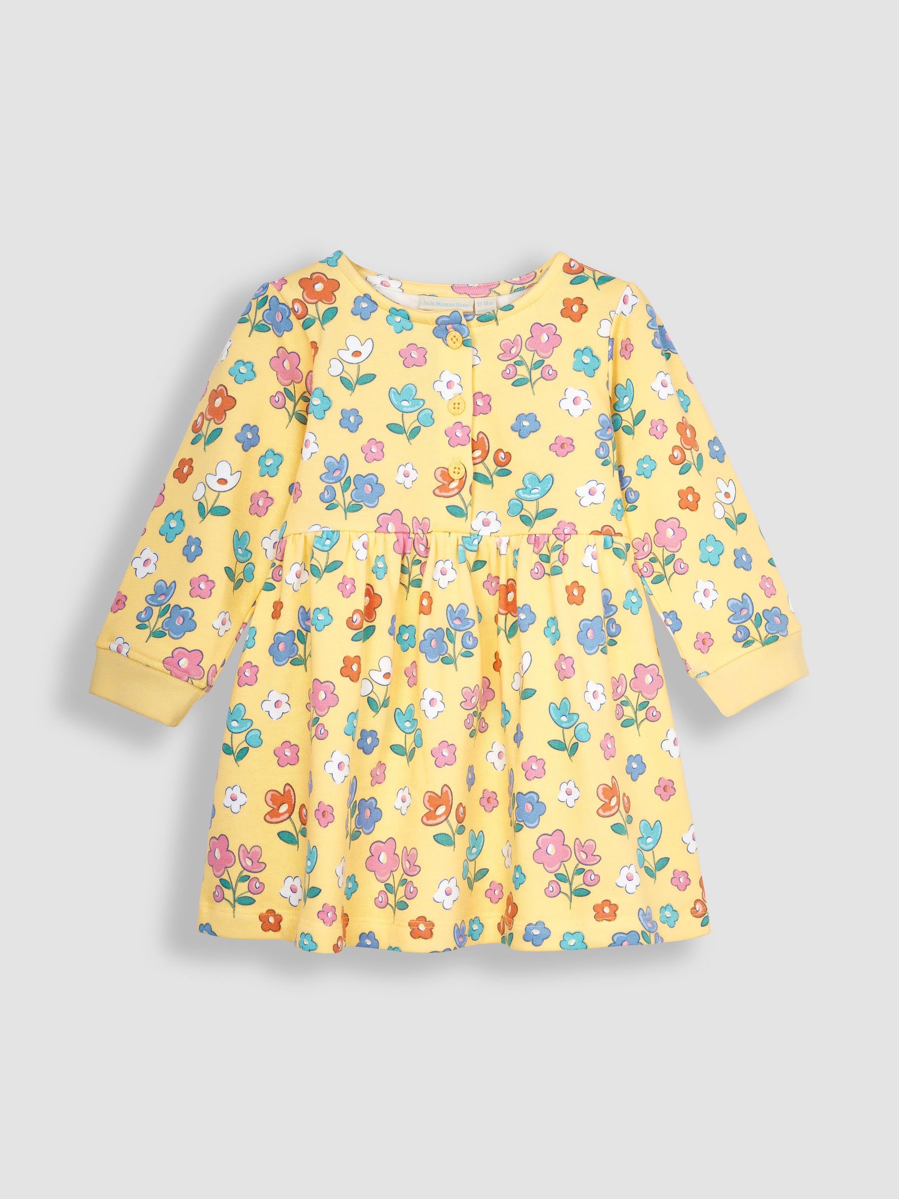 Yellow Floral Button Front Sweat Jersey Dress - Image 1 of 3