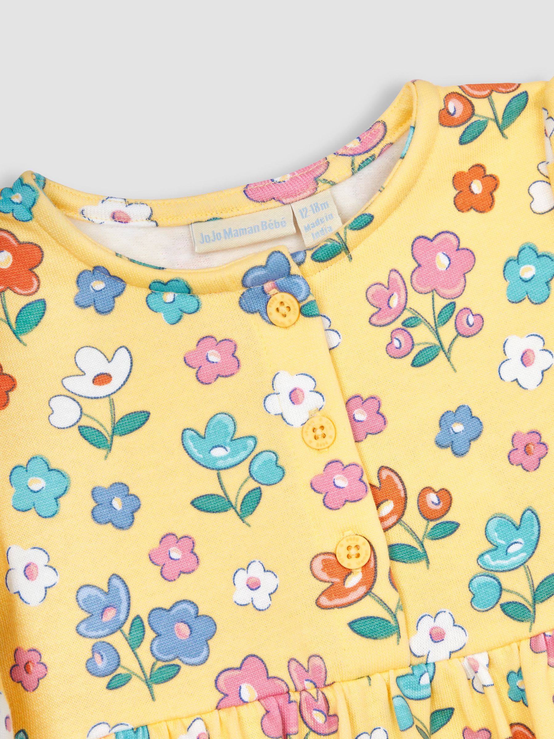 Yellow Floral Button Front Sweat Jersey Dress - Image 2 of 3