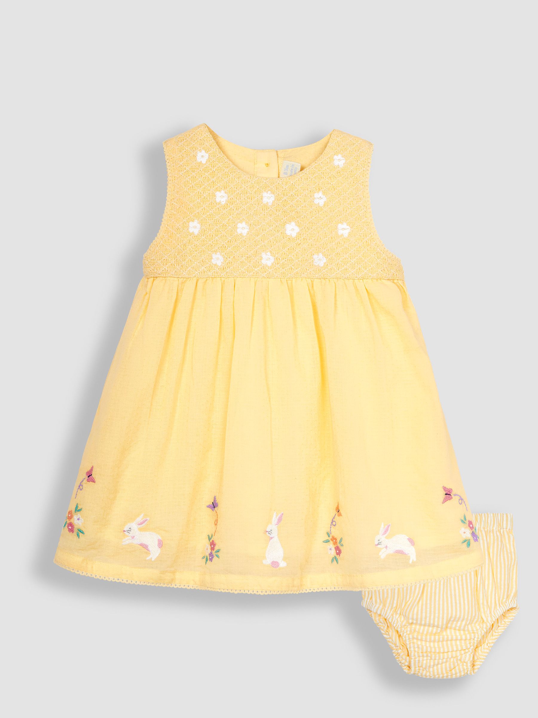 Yellow Bunny Floral Embroidered Smocked Baby Dress - Image 1 of 5