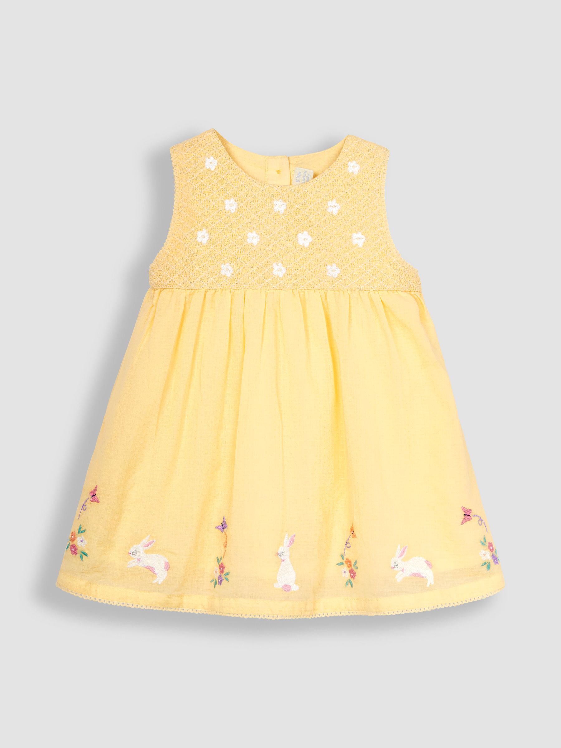 Yellow Bunny Floral Embroidered Smocked Baby Dress - Image 2 of 5
