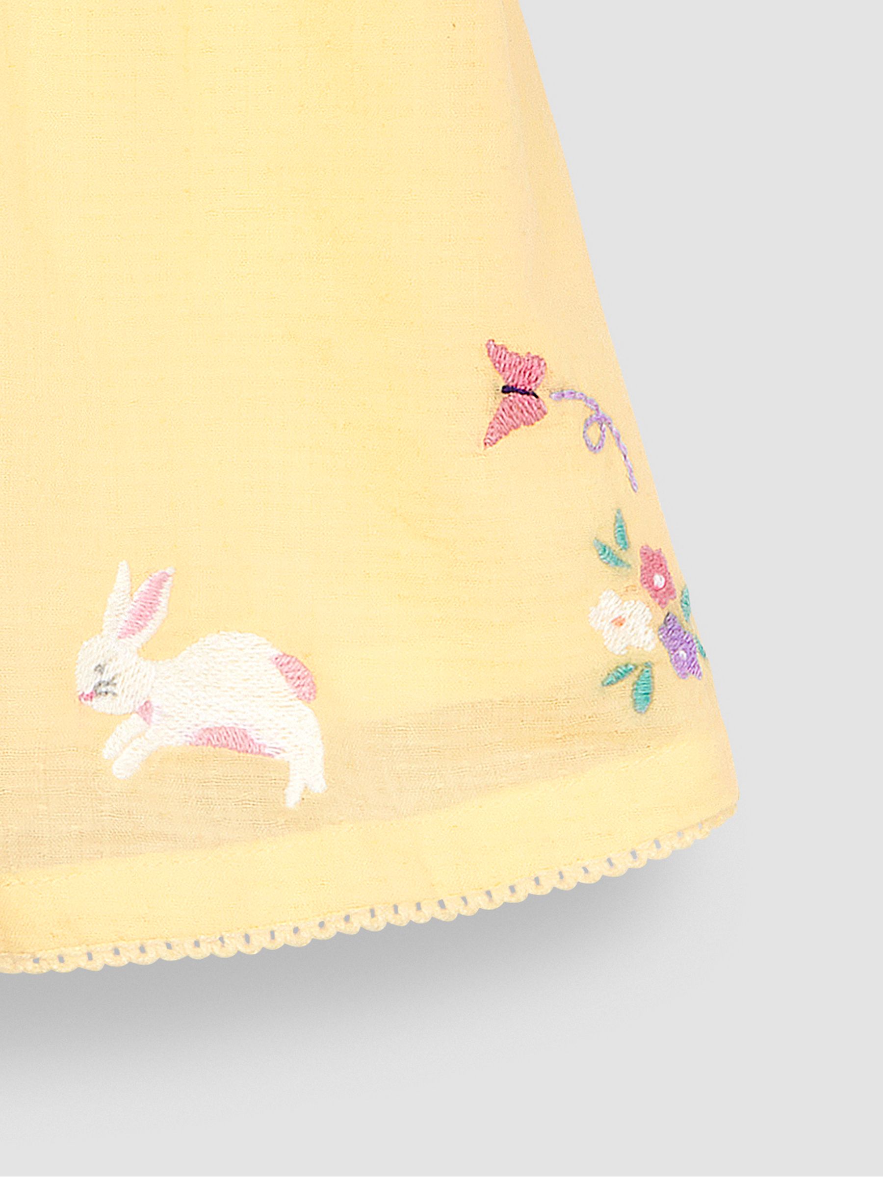 Yellow Bunny Floral Embroidered Smocked Baby Dress - Image 4 of 5