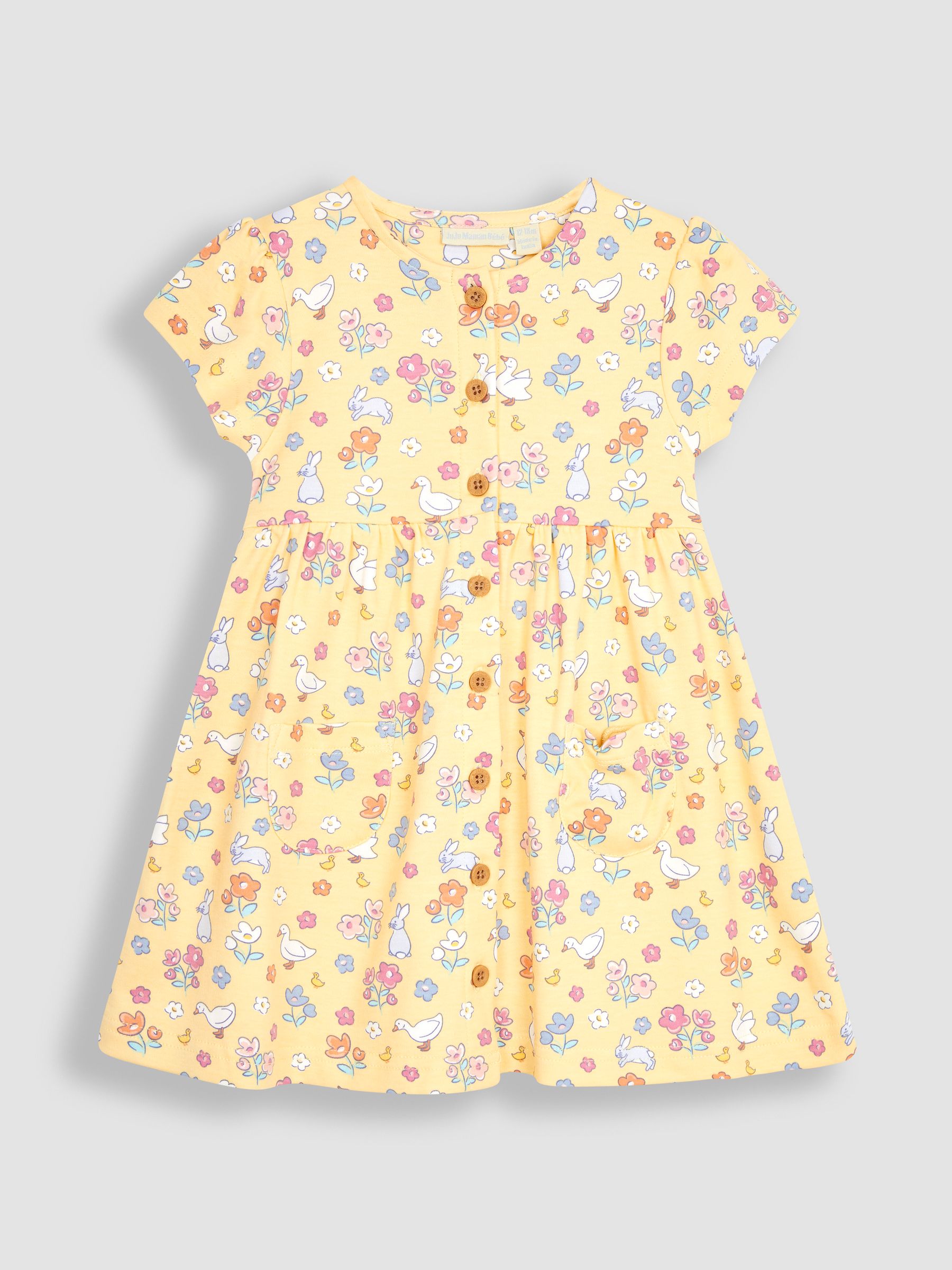 Yellow Bunny & Duck Button Through Pet In Pocket Jersey Dress - Image 2 of 3