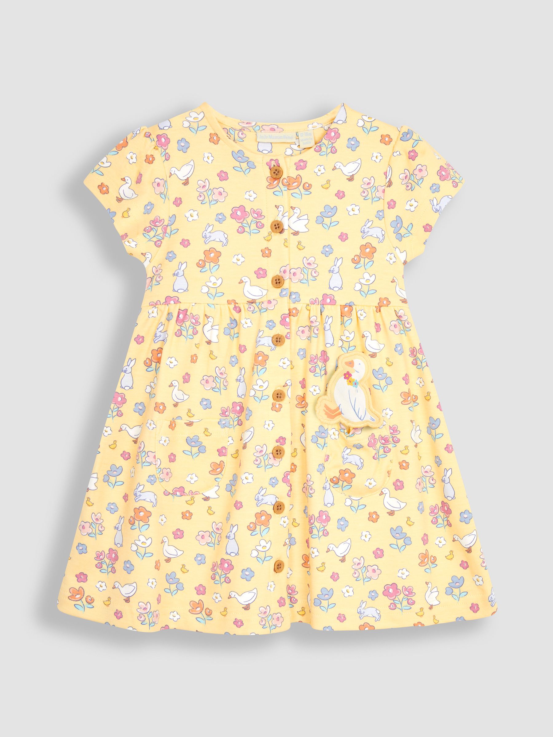 Yellow Bunny & Duck Button Through Pet In Pocket Jersey Dress - Image 3 of 3