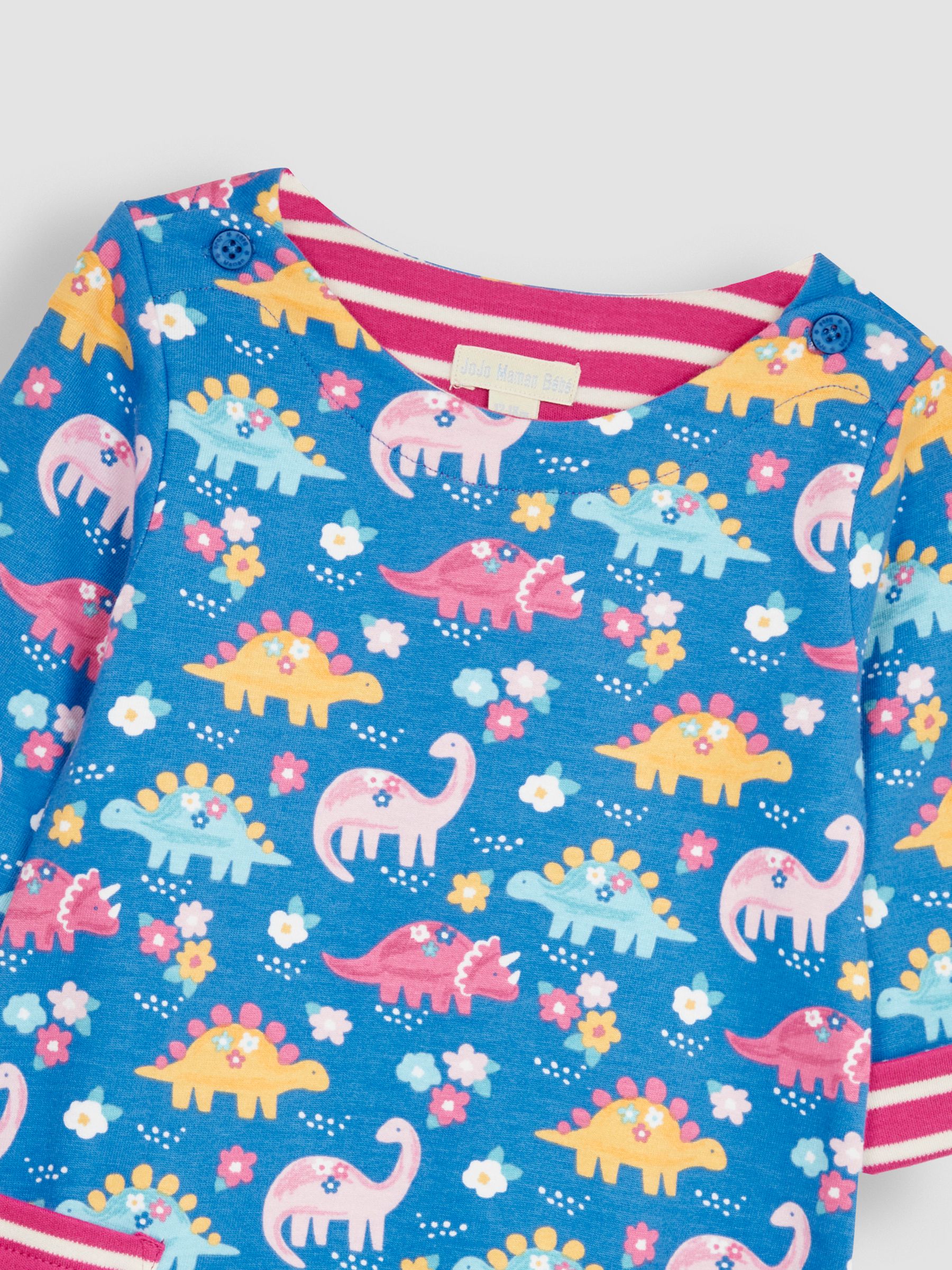 Cobalt Blue Floral Dinosaur A-Line Jersey Dress With Pet In Pocket - Image 3 of 4