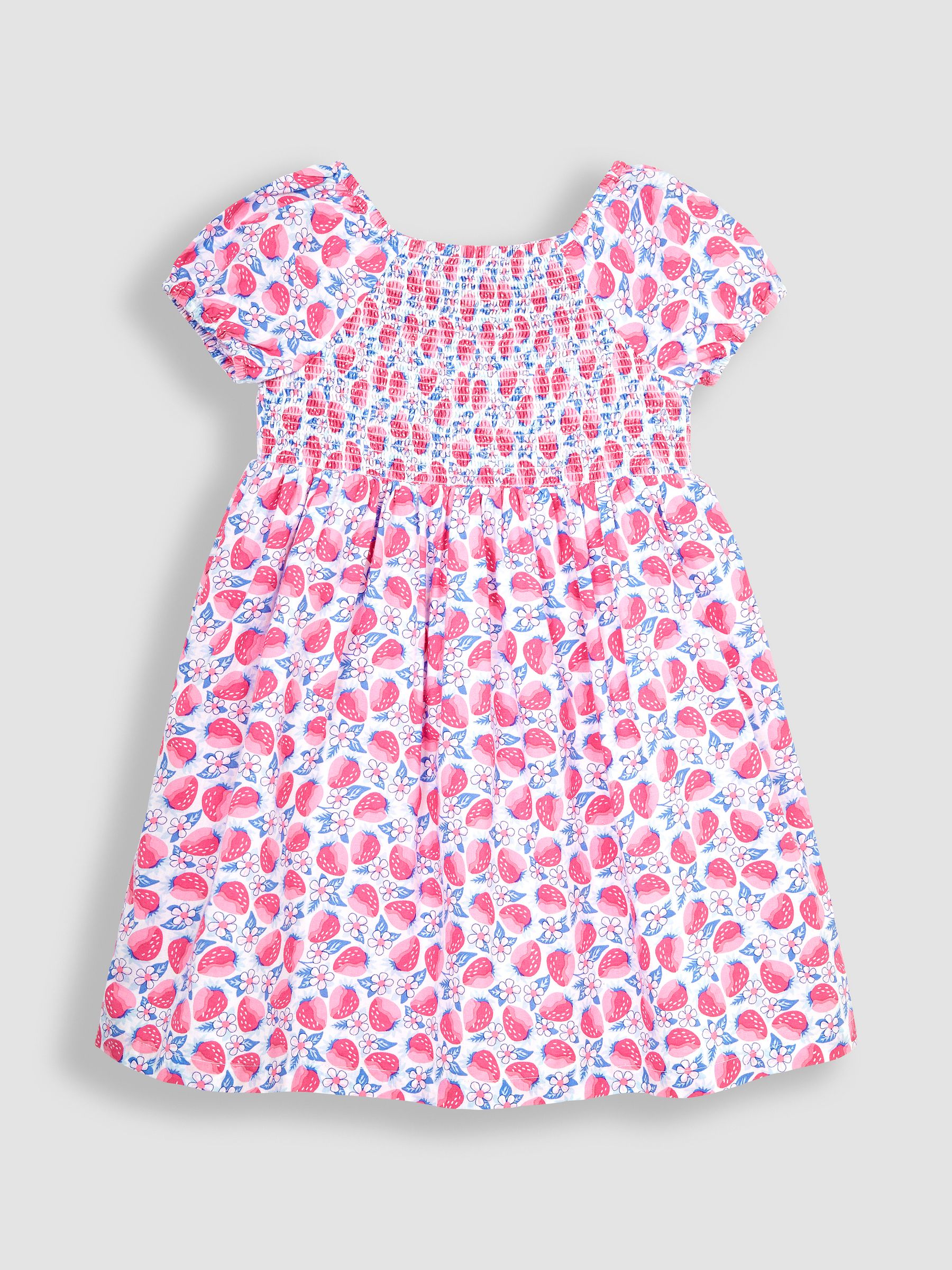 Pink Strawberry Bloom Puff Sleeve Smocked Dress - Image 1 of 4