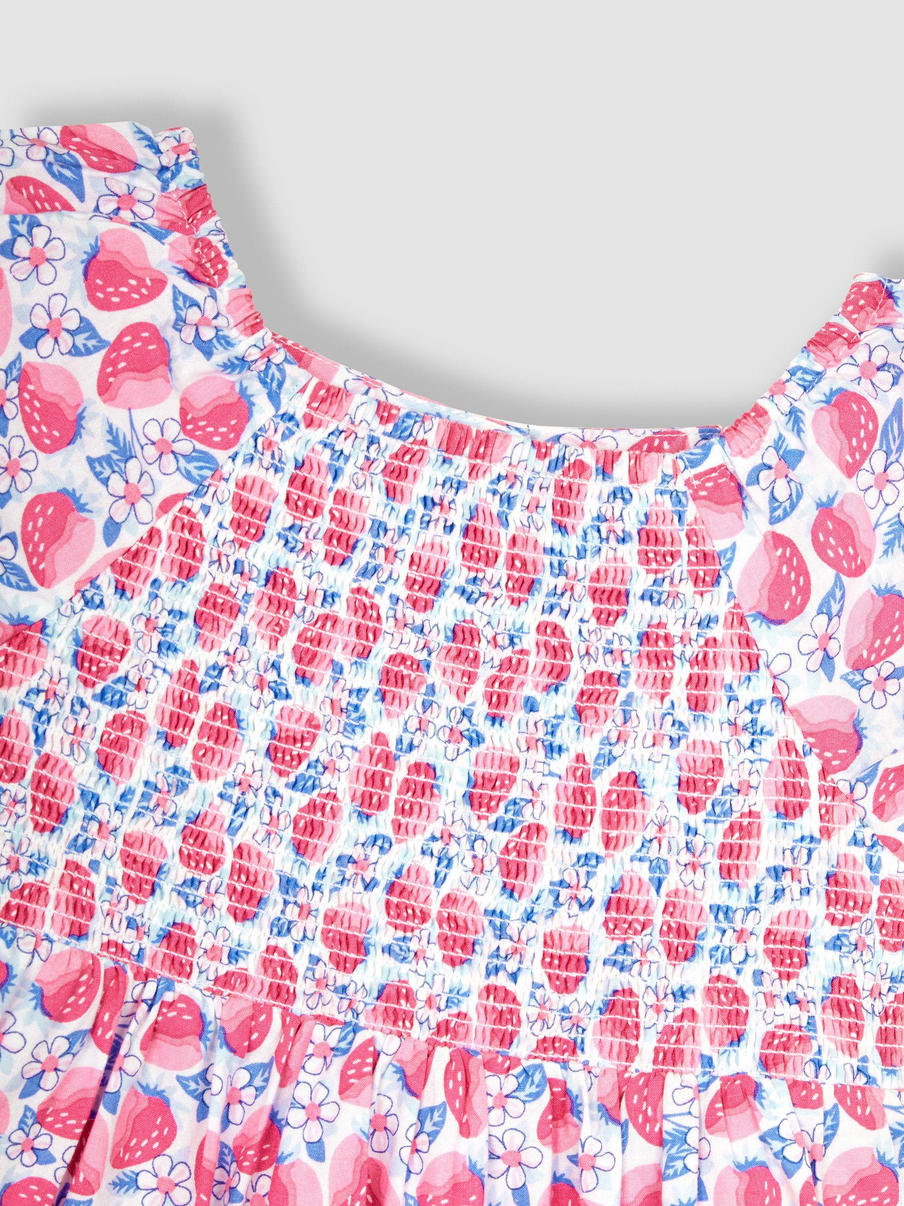 Pink Strawberry Bloom Puff Sleeve Smocked Dress - Image 2 of 4
