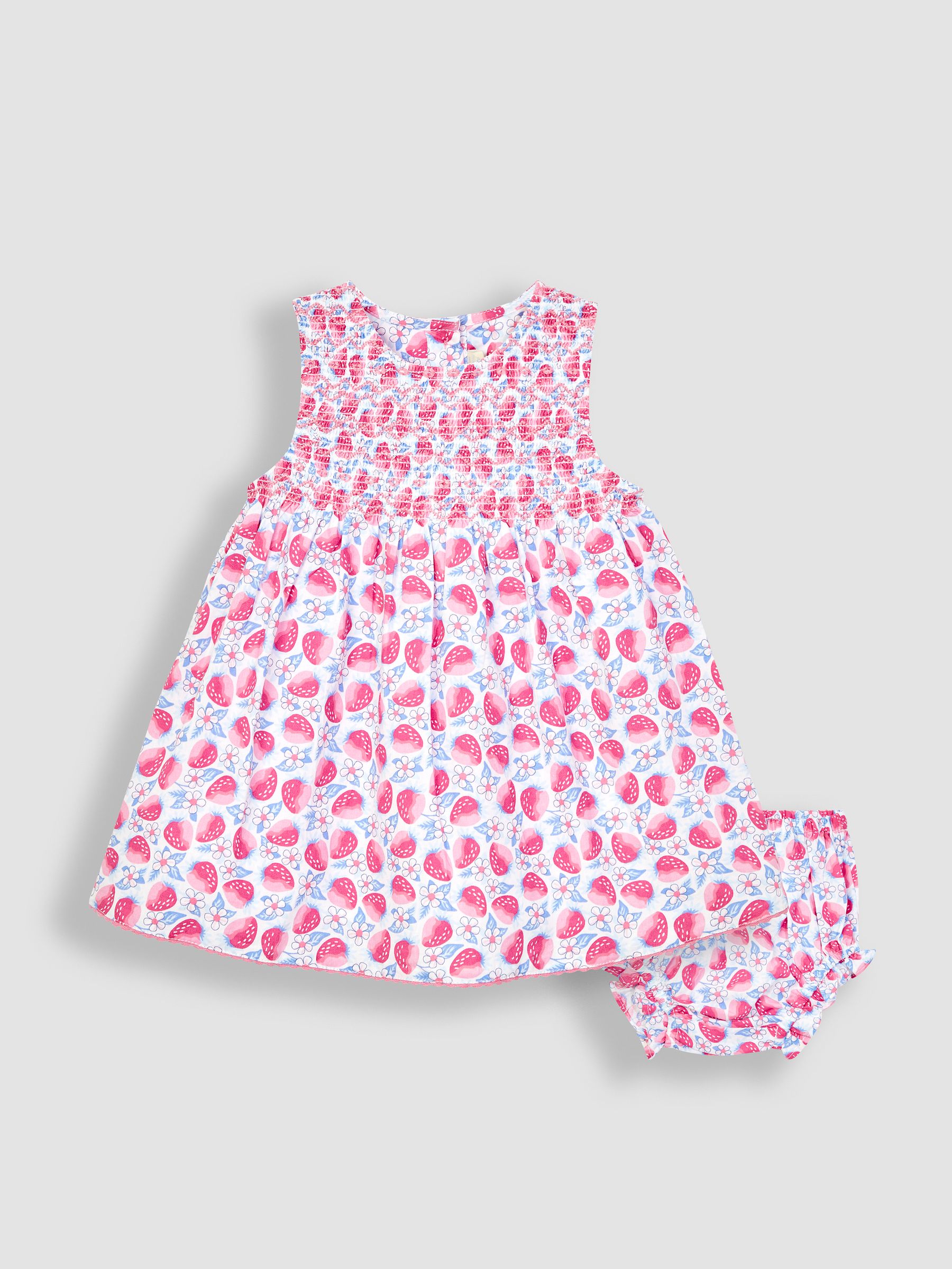 Pink Strawberry Bloom Smocked Baby Dress With Knickers - Image 1 of 4