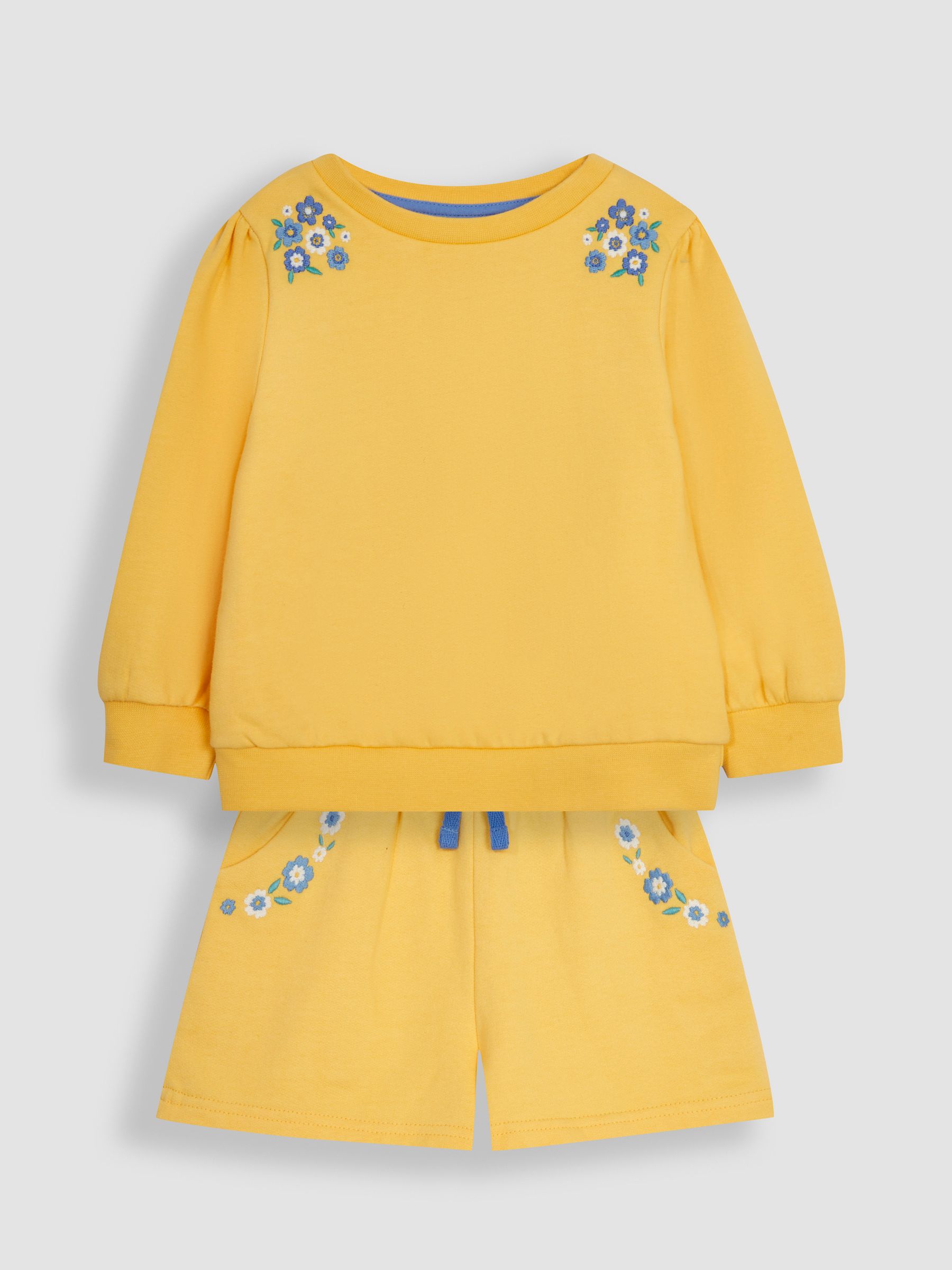 Yellow 2-Piece Floral Embroidered Sweatshirt & Shorts Set - Image 3 of 6