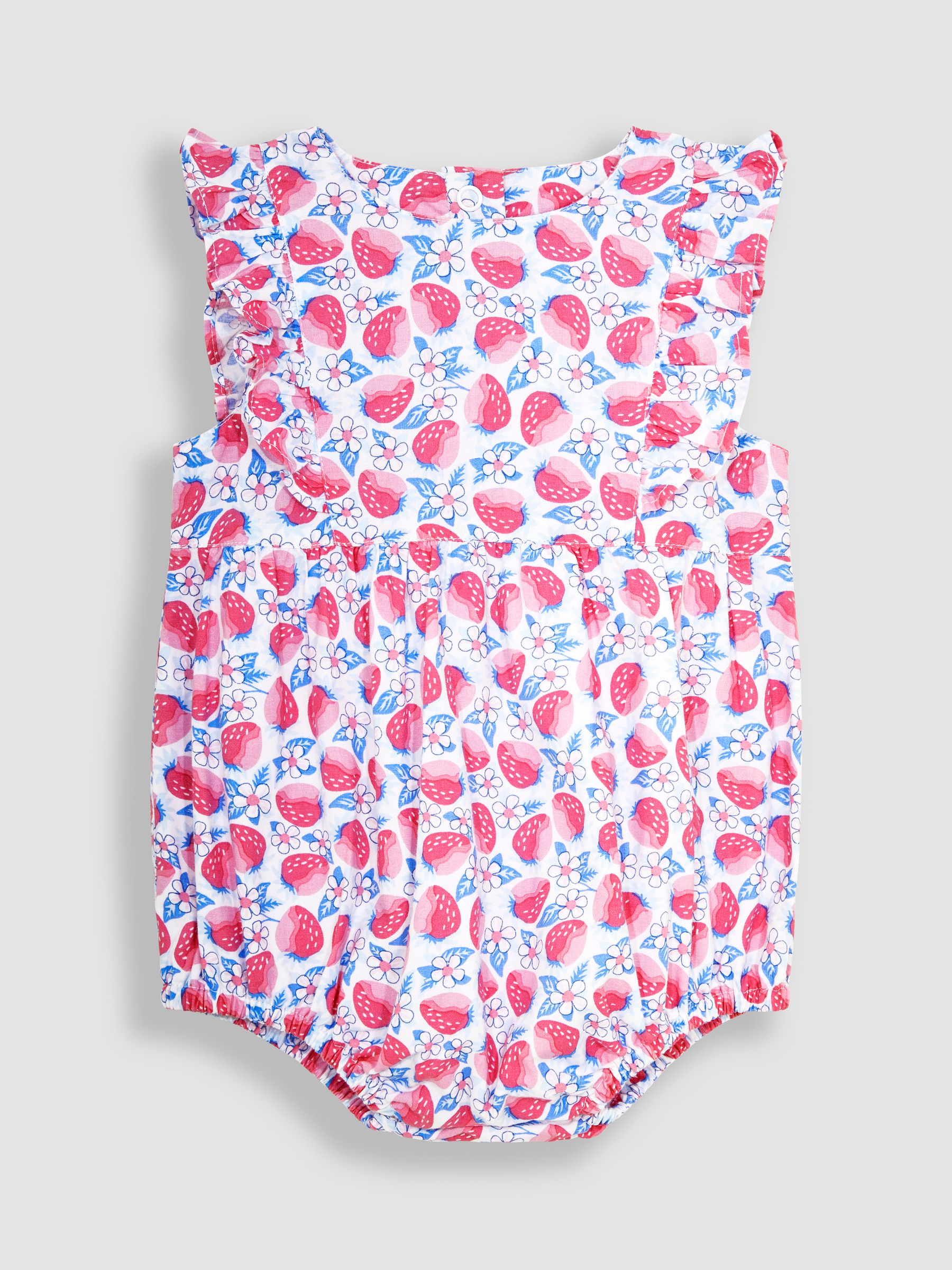 Pink Strawberry Bloom Floral Bubble Romper - Image 1 of 3