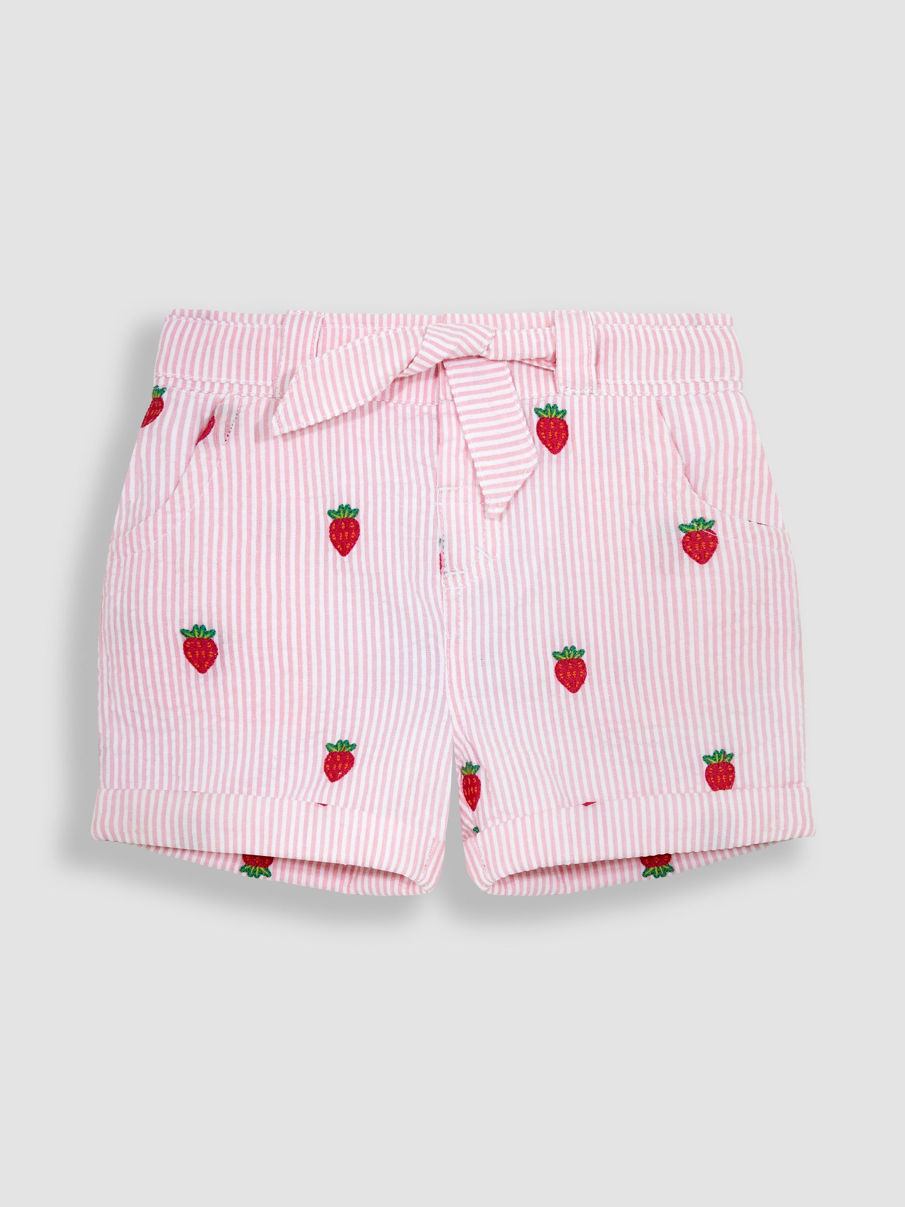 Pink Strawberry Embroidered Seersucker Pretty Shorts - Image 1 of 3