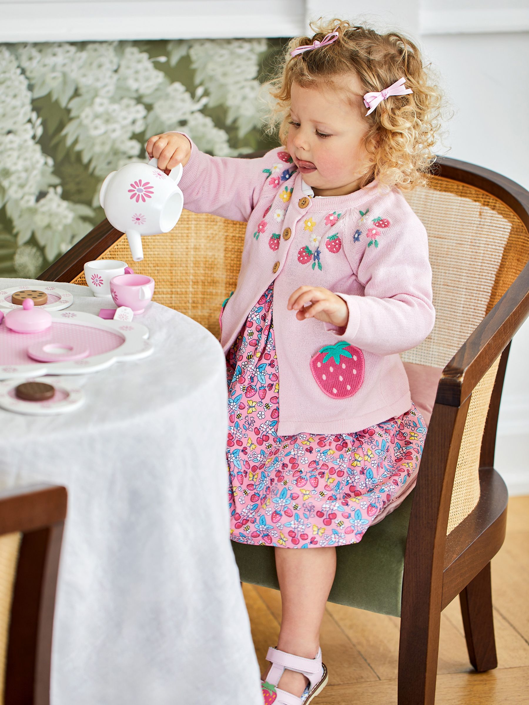 Pink Strawberry Garden Floral Peter Pan Pet In Pocket Jersey Dress - Image 3 of 7