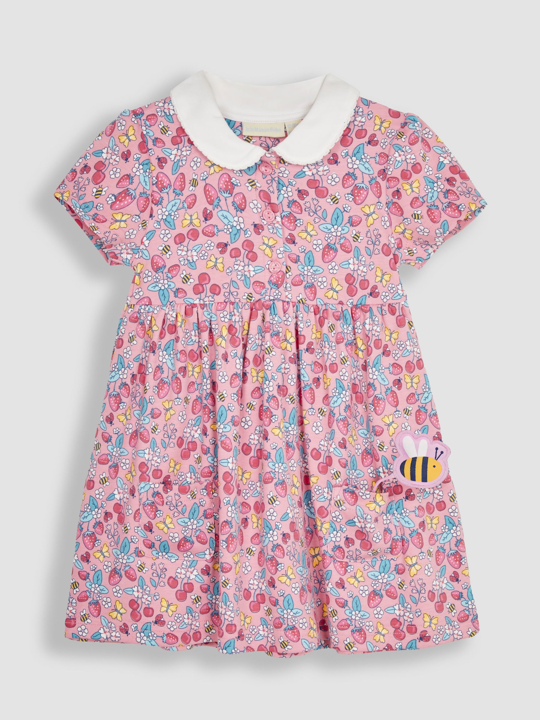 Pink Strawberry Garden Floral Peter Pan Pet In Pocket Jersey Dress - Image 5 of 7