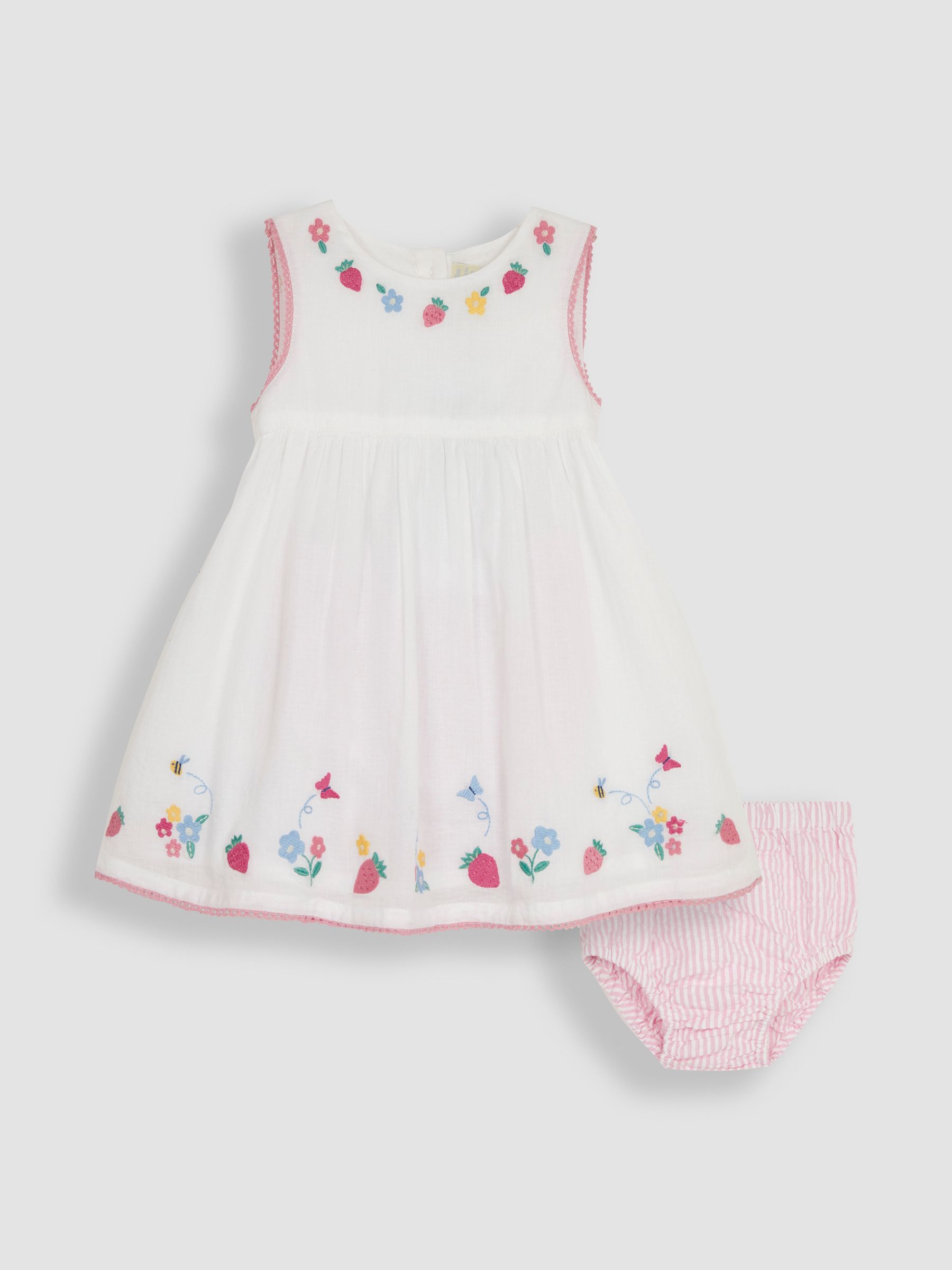 White Strawberry Embroidered Baby Dress - Image 1 of 4