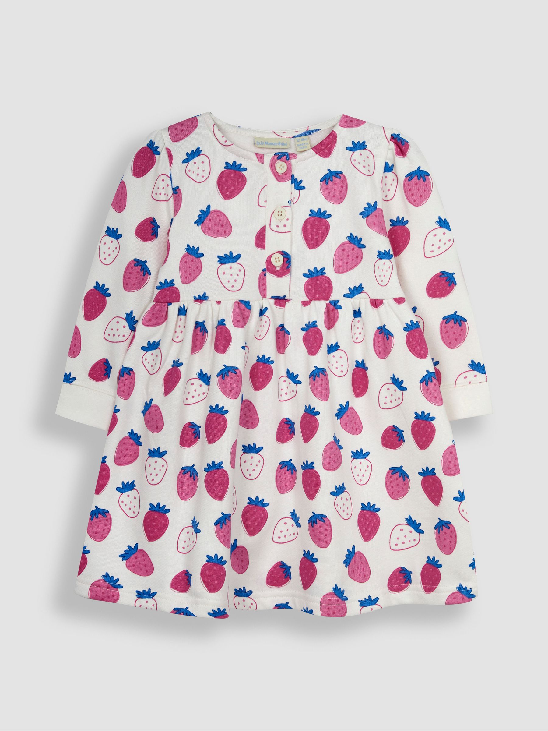 Pink Strawberry Button Front Sweat Jersey Dress - Image 1 of 3