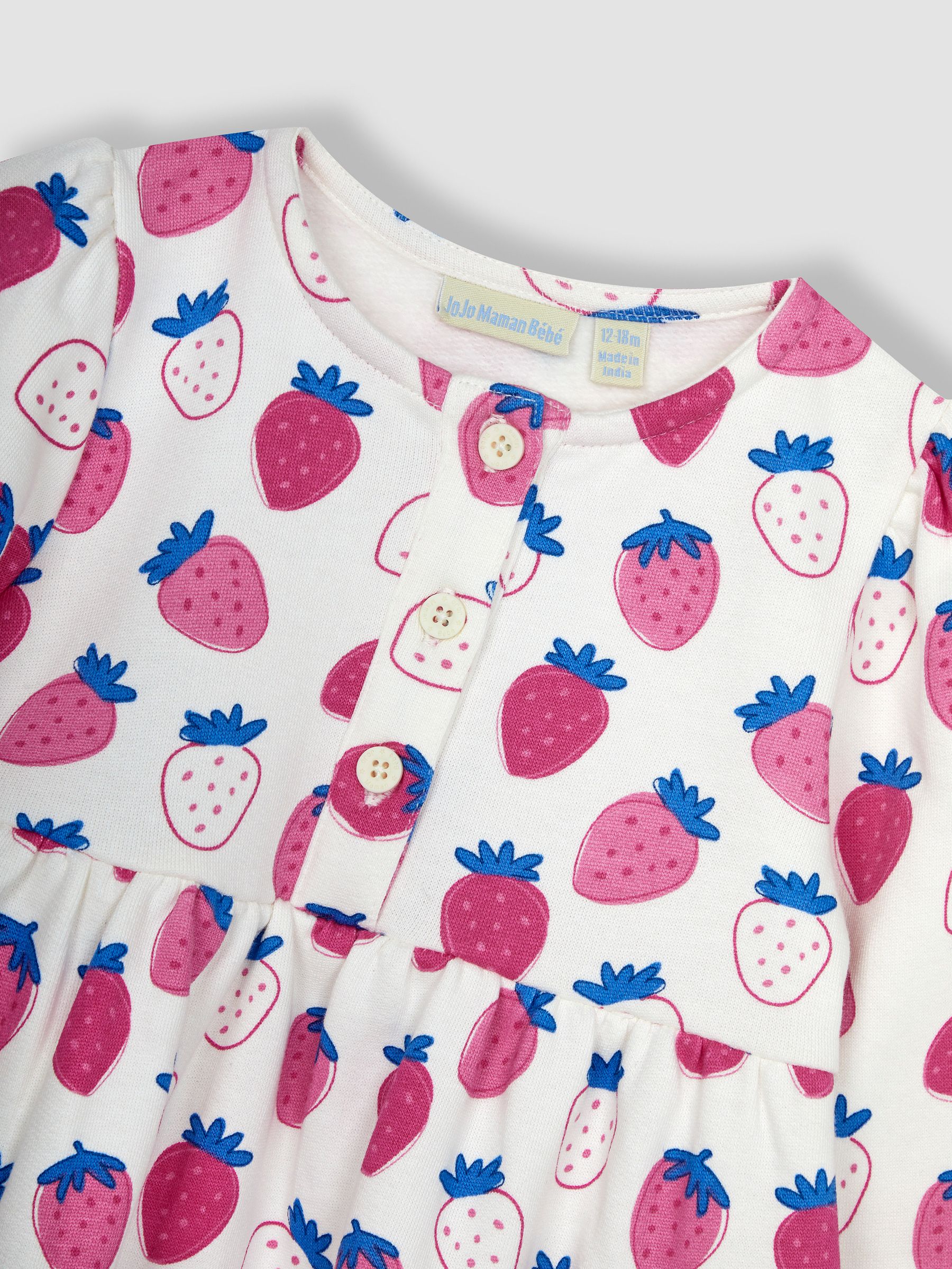 Pink Strawberry Button Front Sweat Jersey Dress - Image 2 of 3