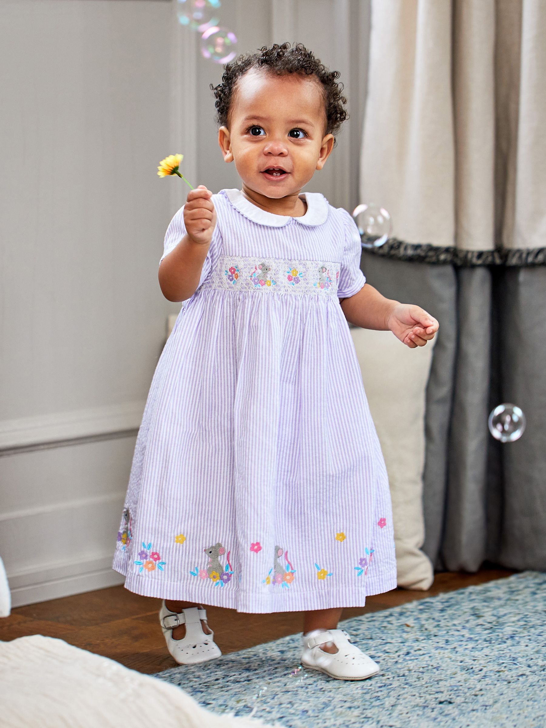 Lilac Purple Mouse Embroidered Smocked Dress - Image 3 of 8