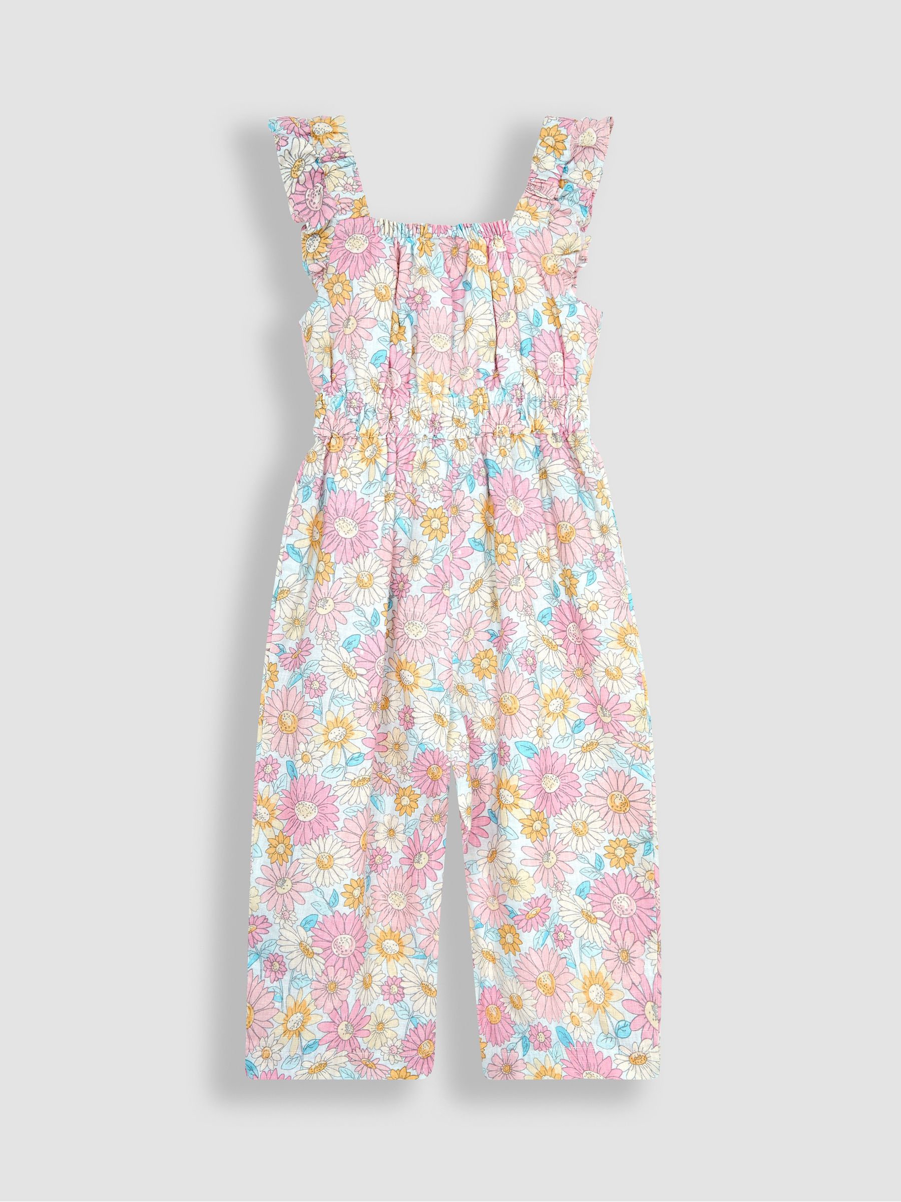 Pink Sunflower Cotton Linen Frill Shoulder Jumpsuit - Image 4 of 5