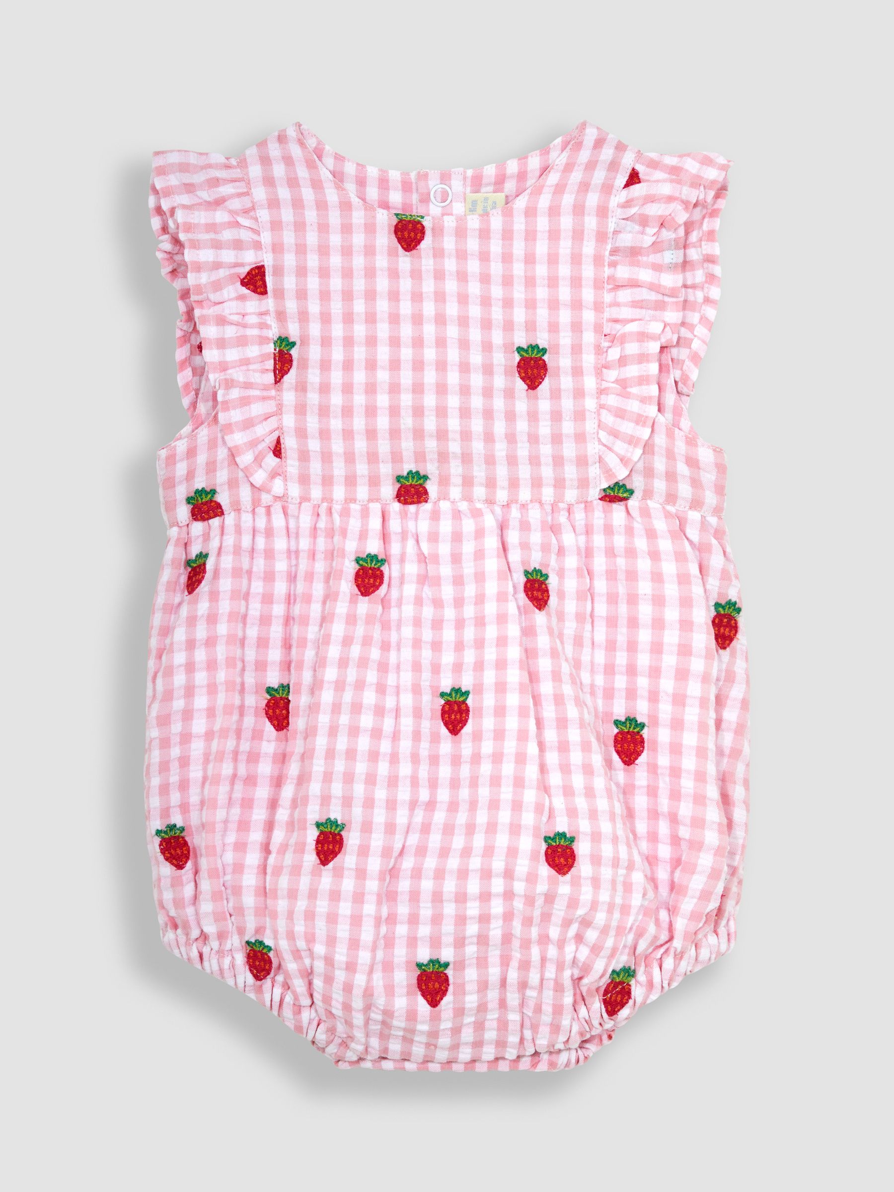 Pink 2-Piece Strawberry Embroidered Bubble Romper & Hat Set - Image 2 of 5