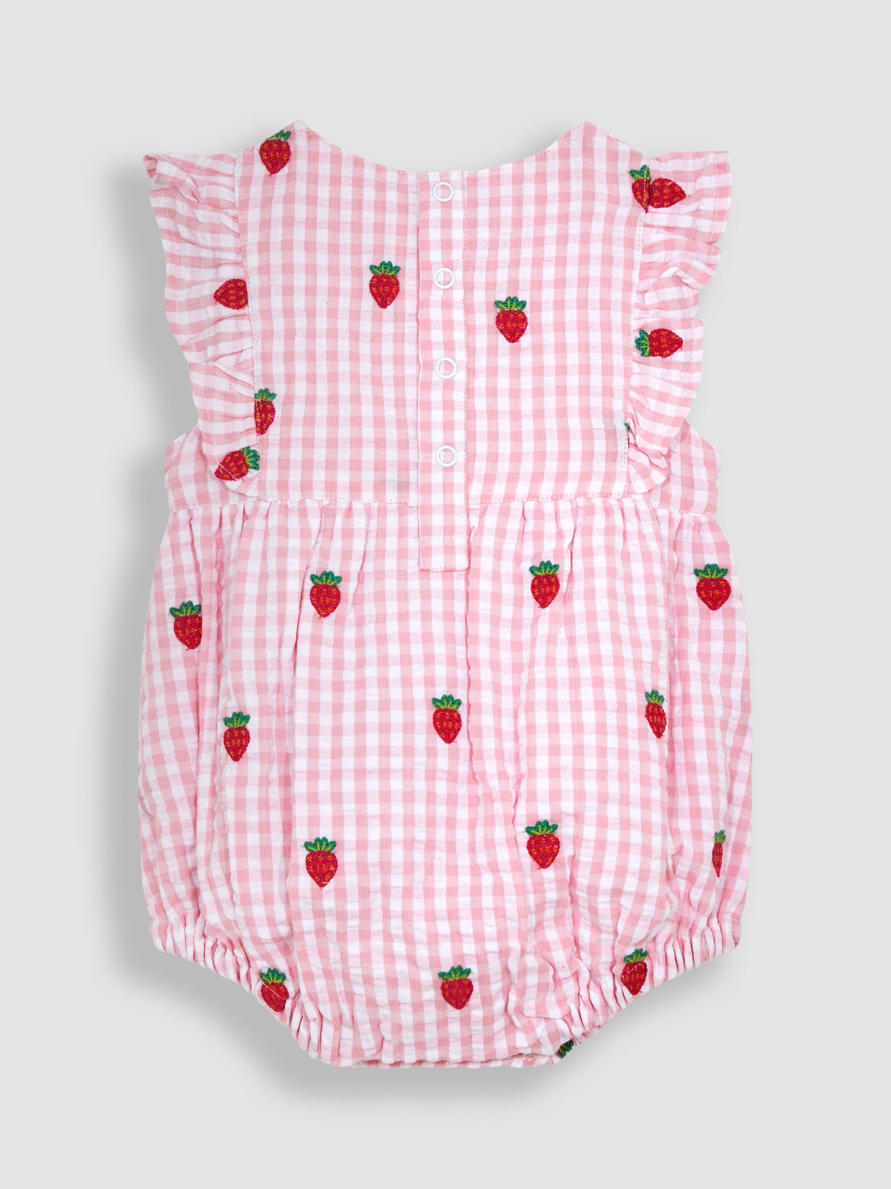Pink 2-Piece Strawberry Embroidered Bubble Romper & Hat Set - Image 3 of 5