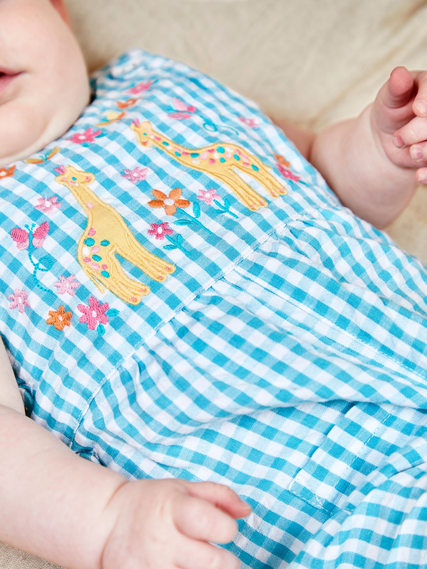 Duck Egg Blue Giraffe Appliqué Gingham Dungarees - Image 1 of 4