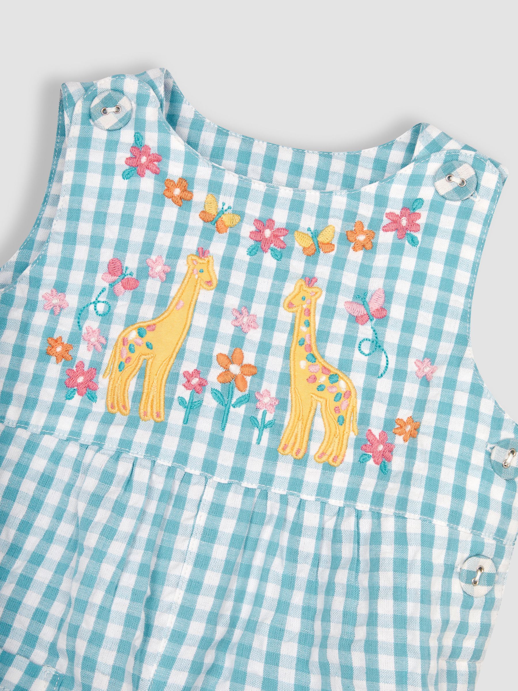 Duck Egg Blue Giraffe Appliqué Gingham Dungarees - Image 3 of 4