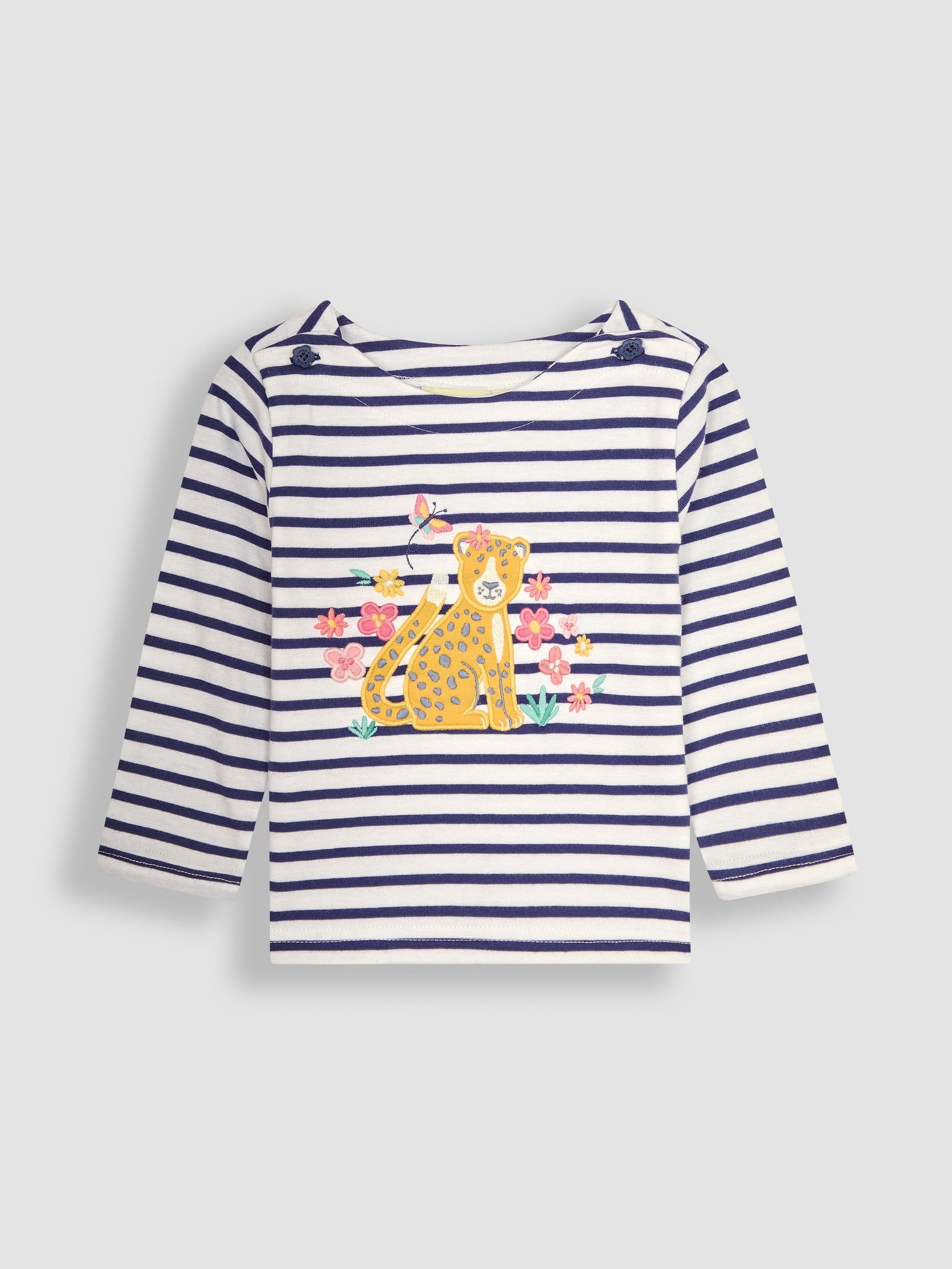 White Navy Stripe Cheetah Appliqué Top - Image 1 of 3