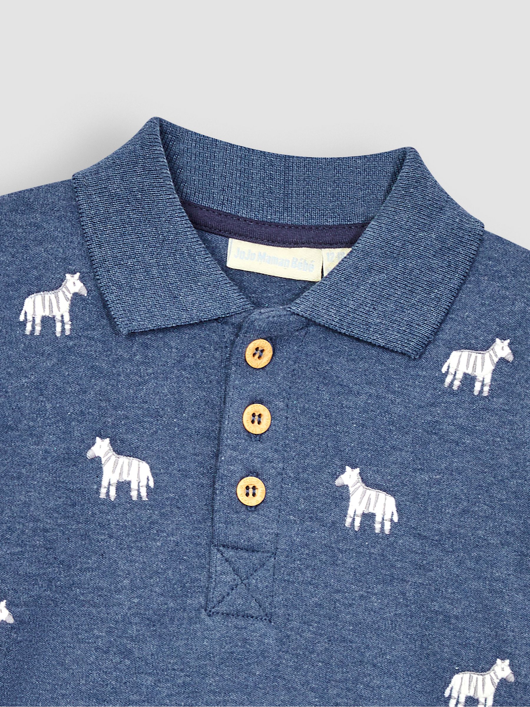 Denim Blue Zebra Short Sleeve Embroidered Polo Shirt - Image 2 of 3