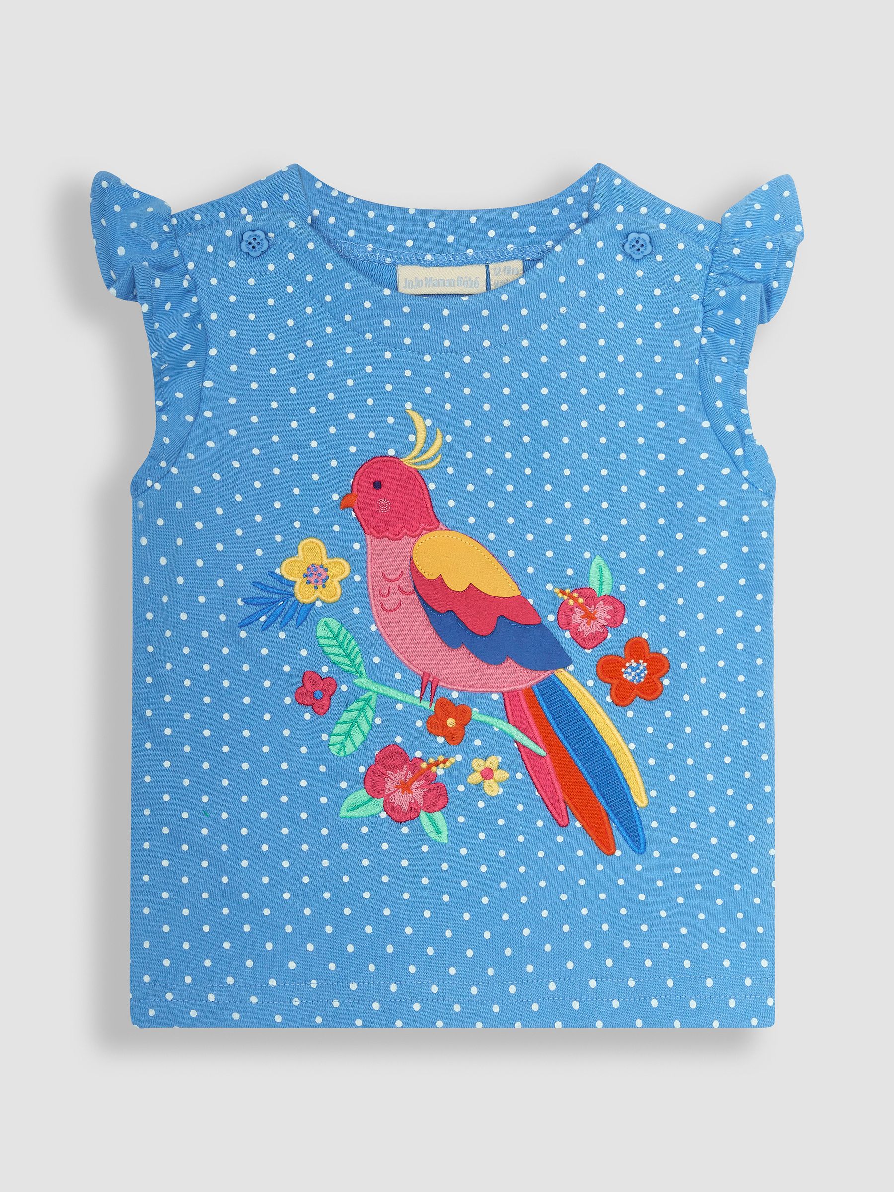 Blue Tropical Bird Appliqué T-Shirt - Image 1 of 3