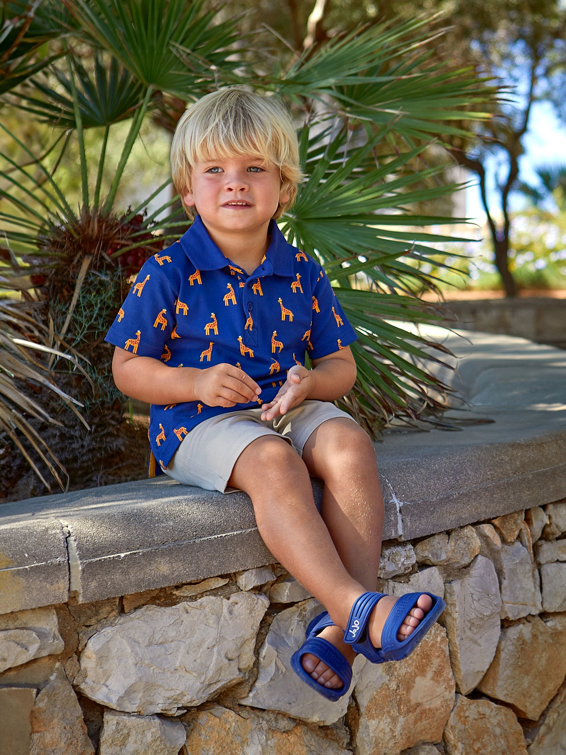 Navy Blue Giraffe Printed Polo Shirt - Image 1 of 4