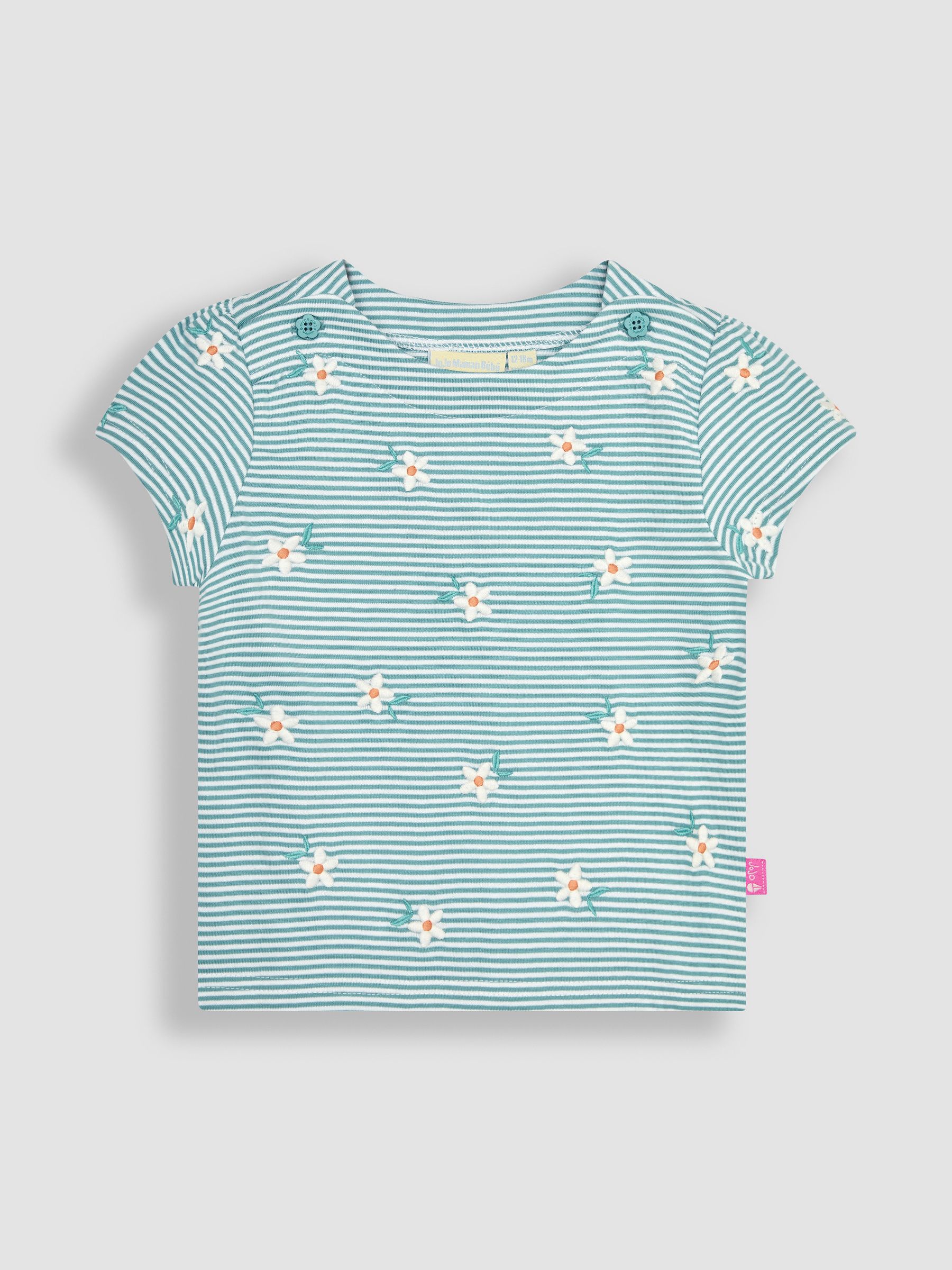 Duck Egg Blue Daisy Embroidered T-Shirt - Image 1 of 3