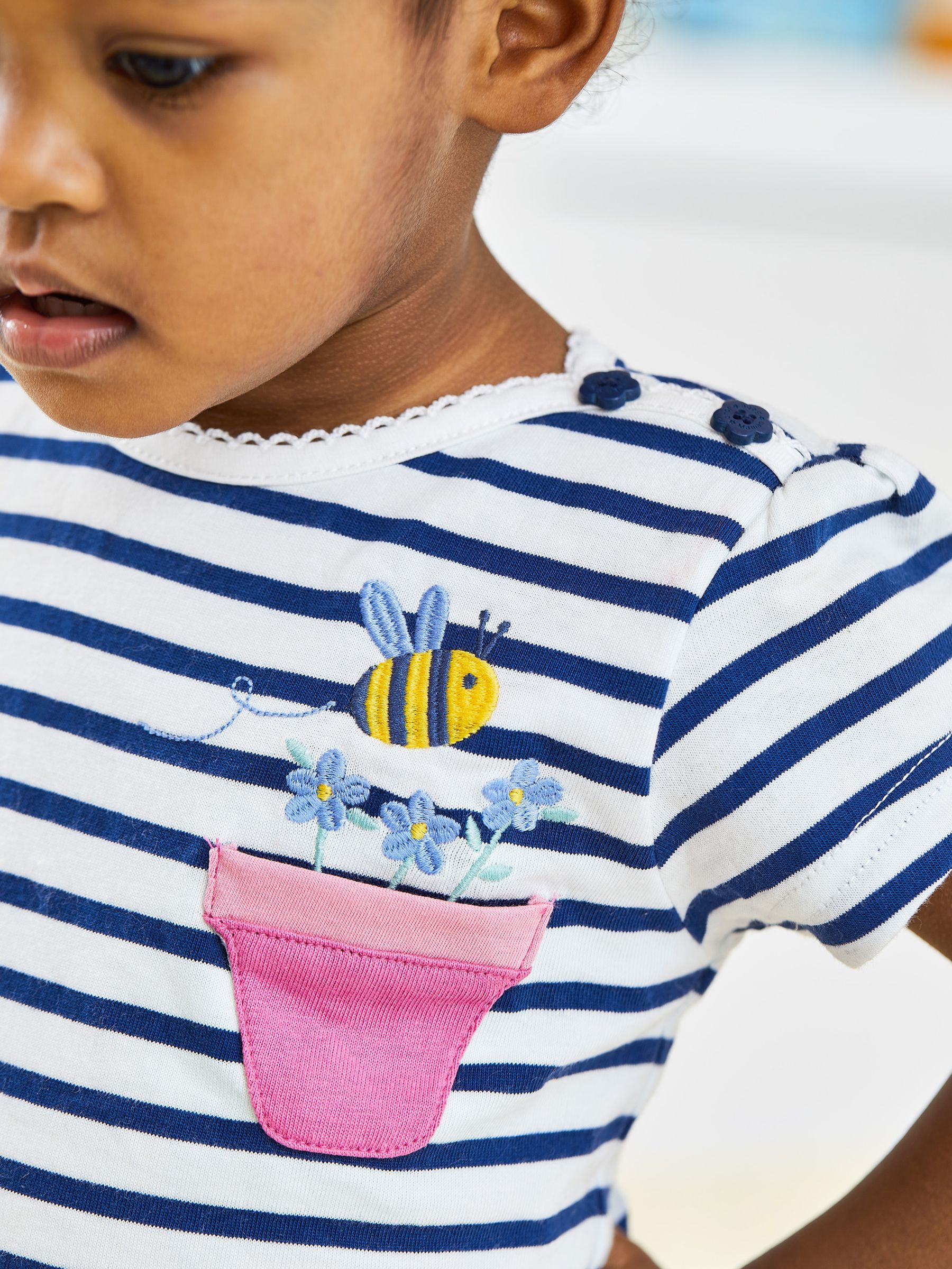 Ecru Navy Stripe Bee Appliqué Pocket T-Shirt - Image 2 of 5