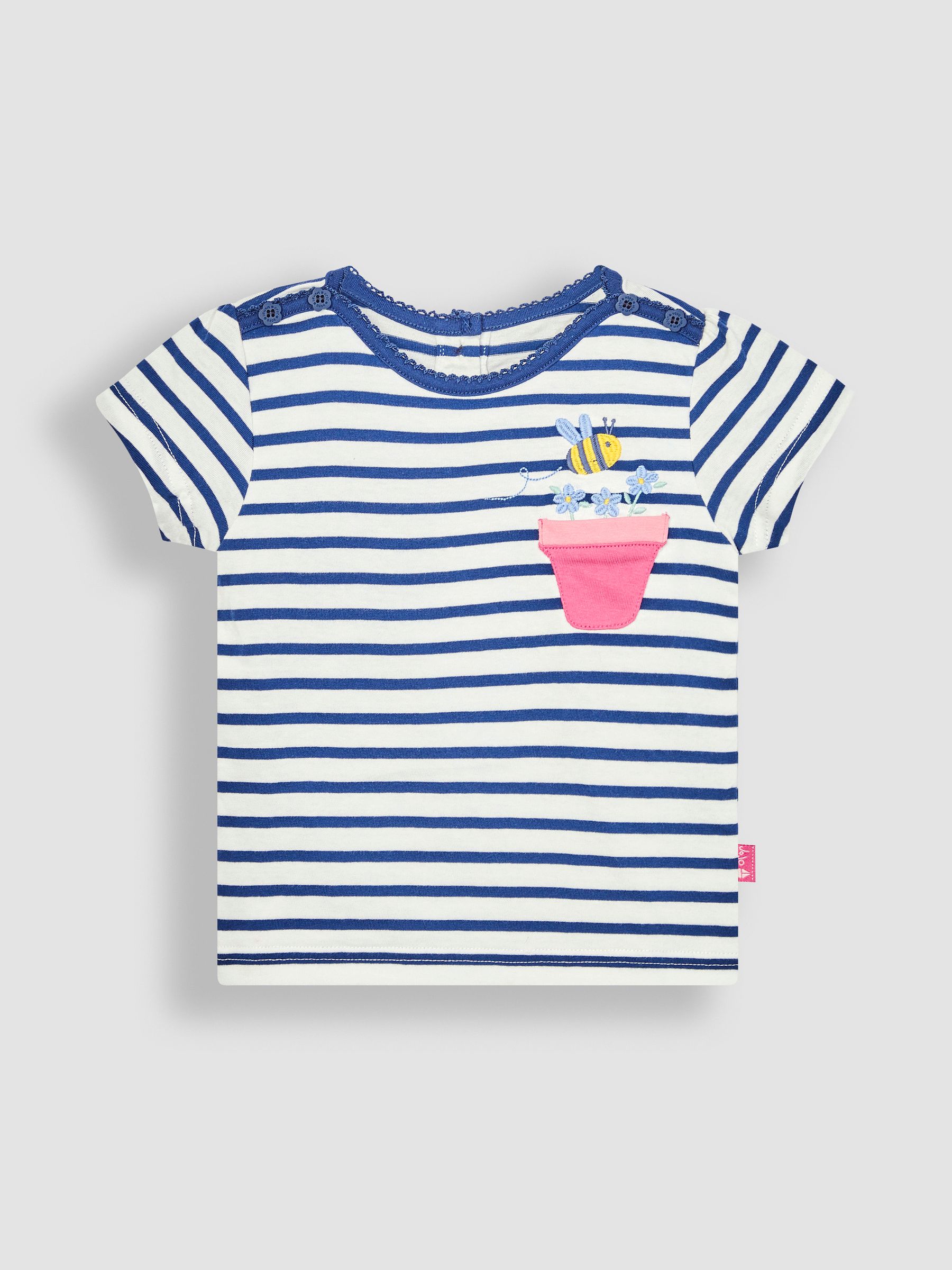 Ecru Navy Stripe Bee Appliqué Pocket T-Shirt - Image 3 of 5