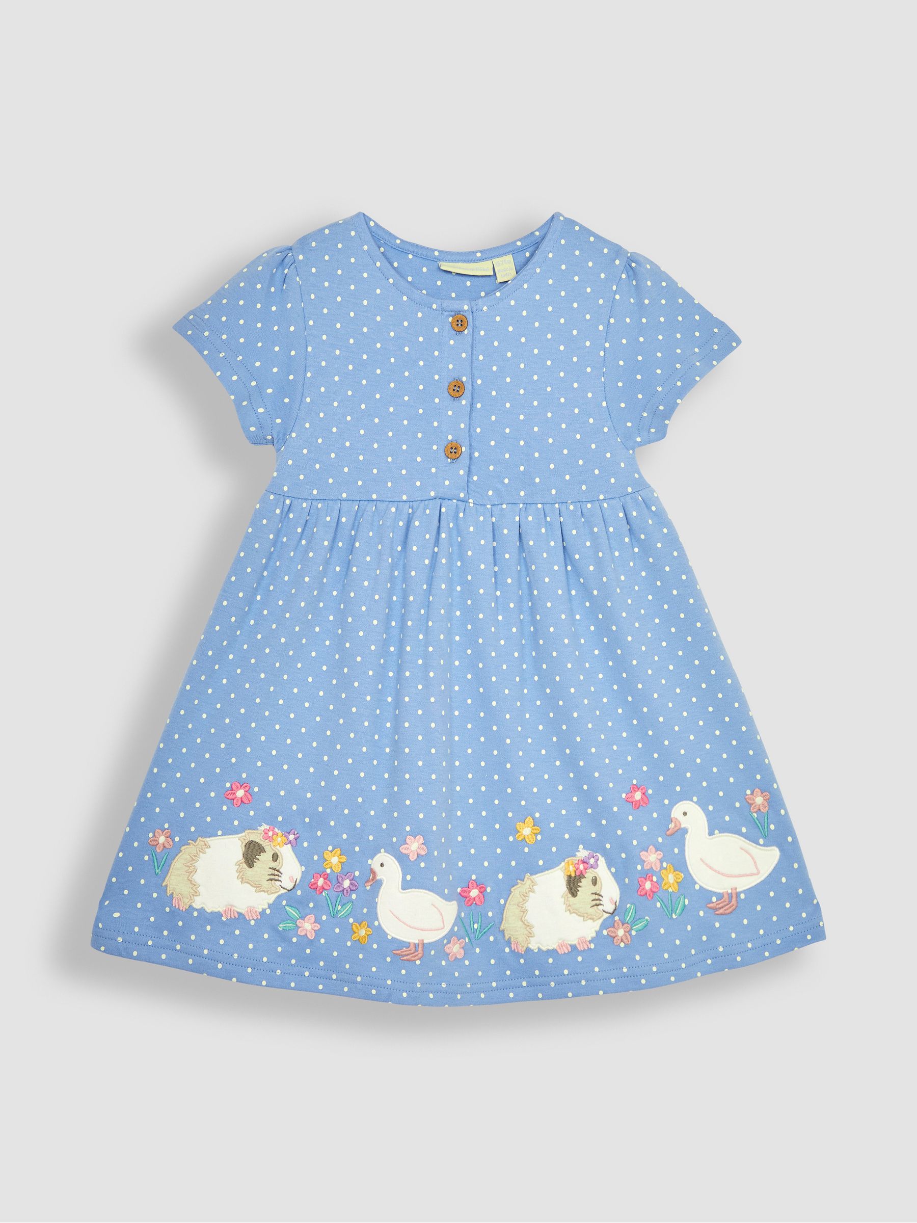Blue Guinea Pig & Duck Spot Appliqué Button Front Jersey Dress - Image 1 of 3